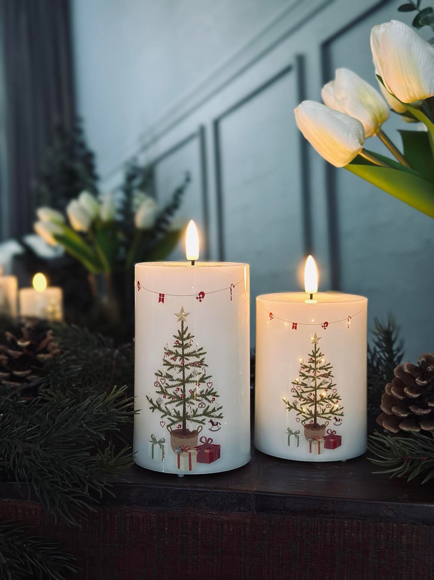 LED Bloklys TWINKLE CHRISTMAS - Sæt med 2stk.