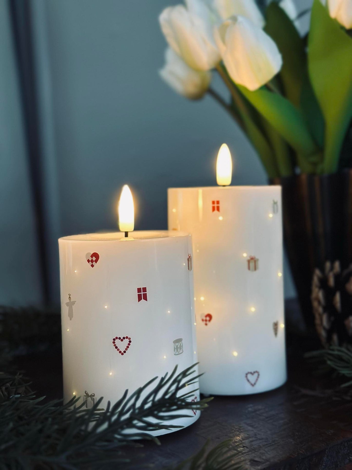 LED Bloklys TWINKLE CHRISTMAS - Sæt med 2stk.