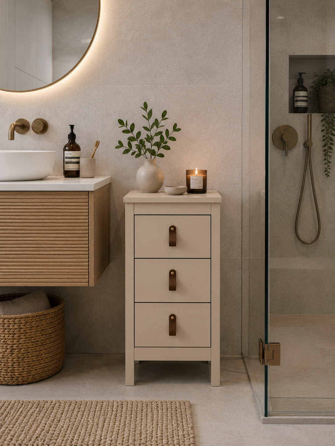 Natbord Madrid med 3 skuffer - Cashmere