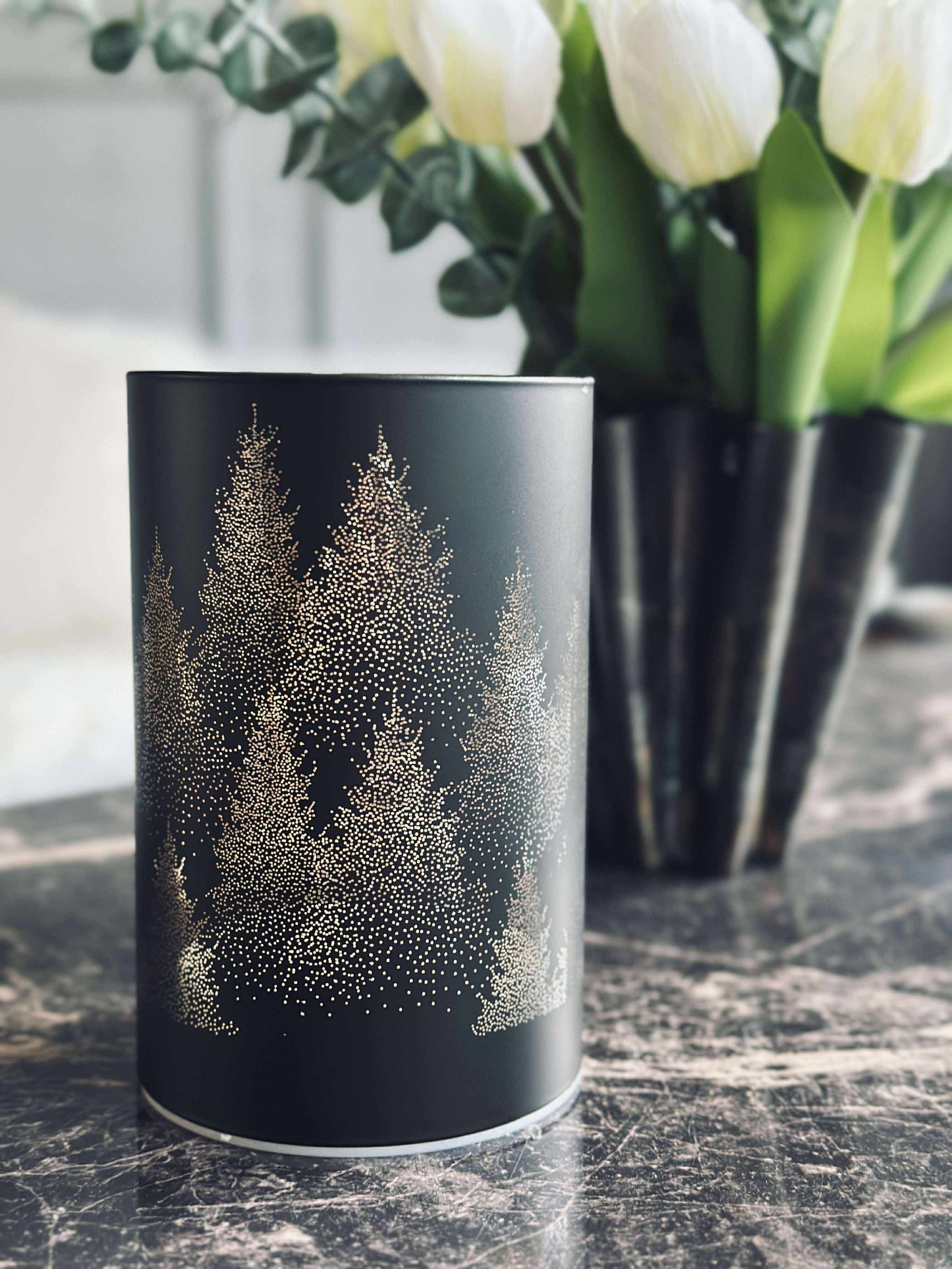 Lanterne med led lys - Black / gold