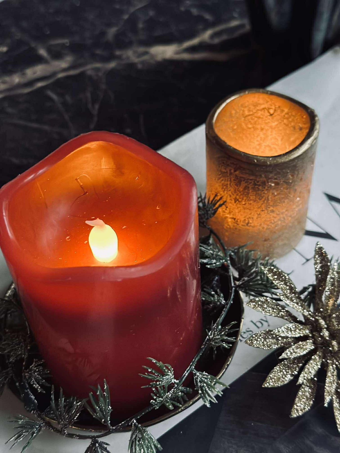 LED Bloklys Rød med timer - 7x9 cm