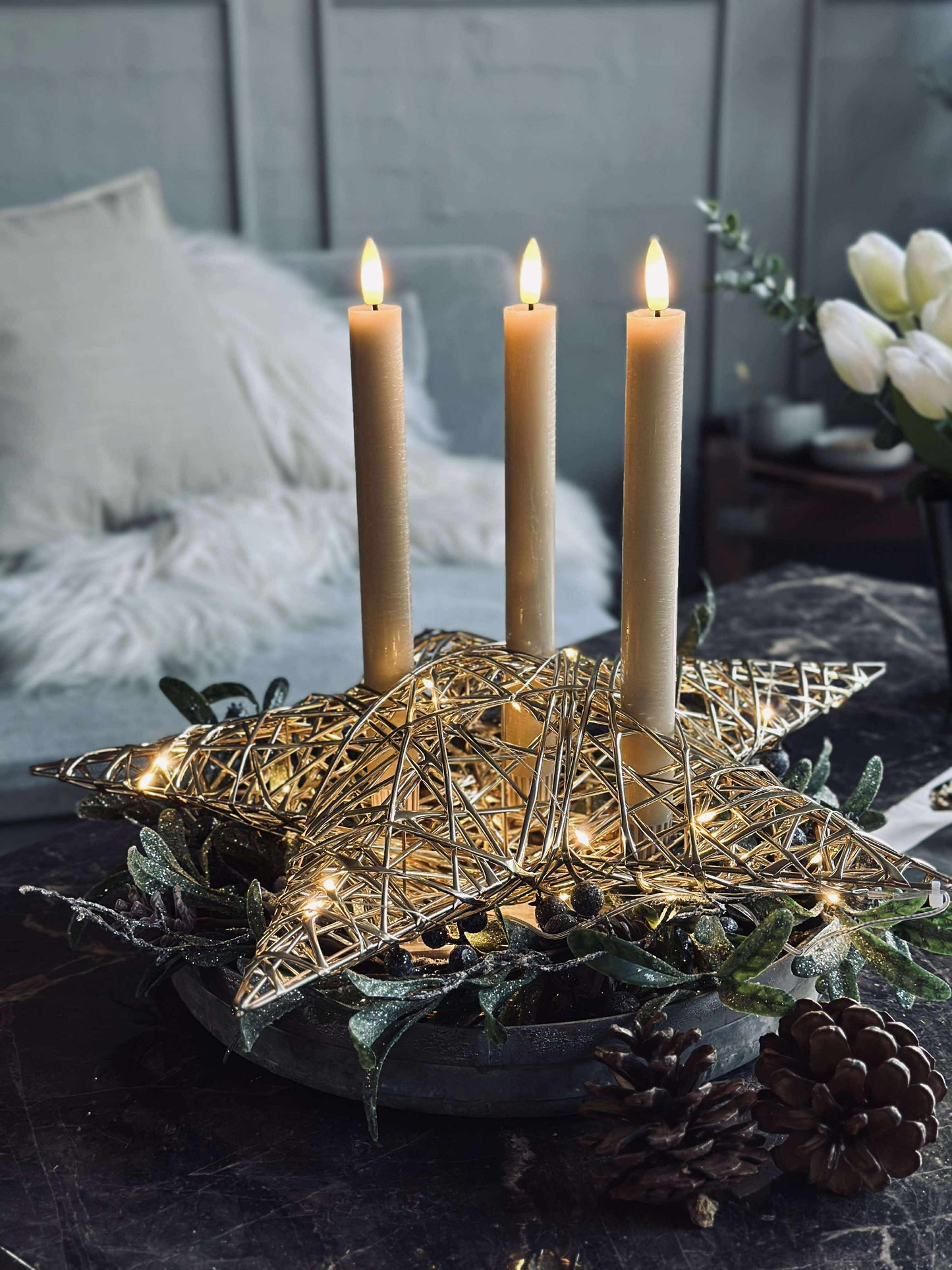 Stjerne med LED lys - Gold