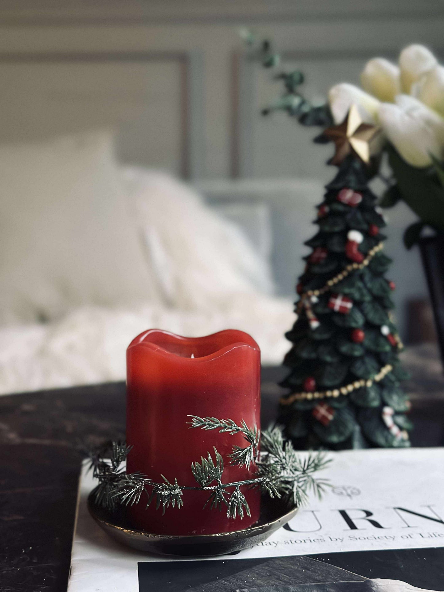 LED Bloklys Rød med timer - 7x9 cm