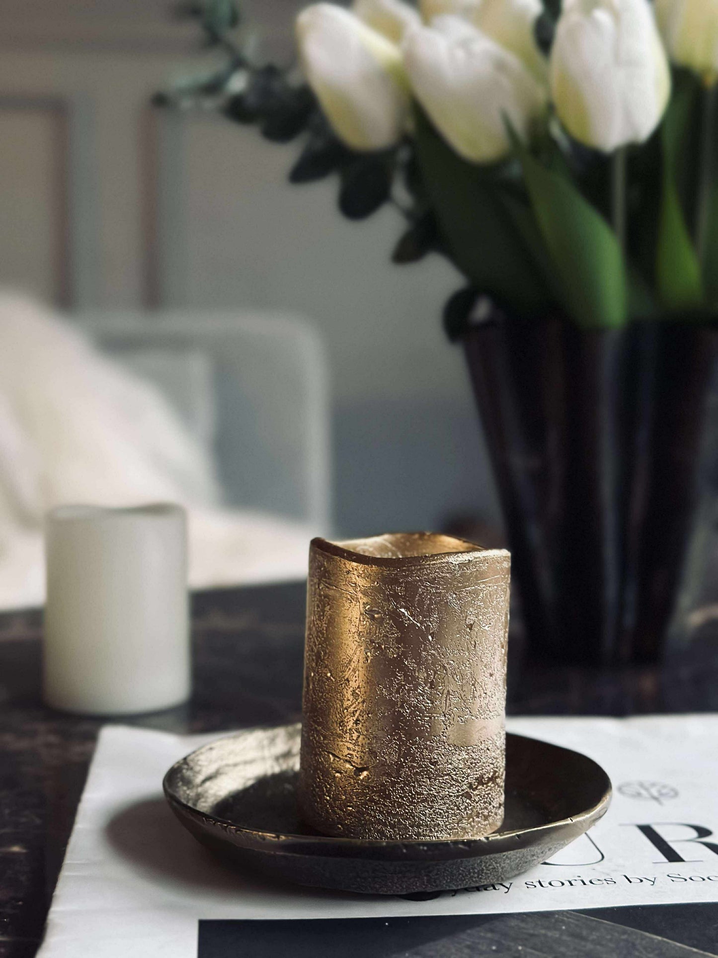 LED Bloklys Guld med timer