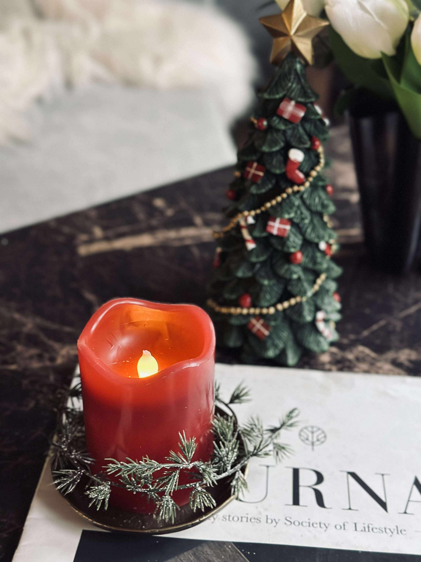 LED Bloklys Rød med timer - 7x9 cm