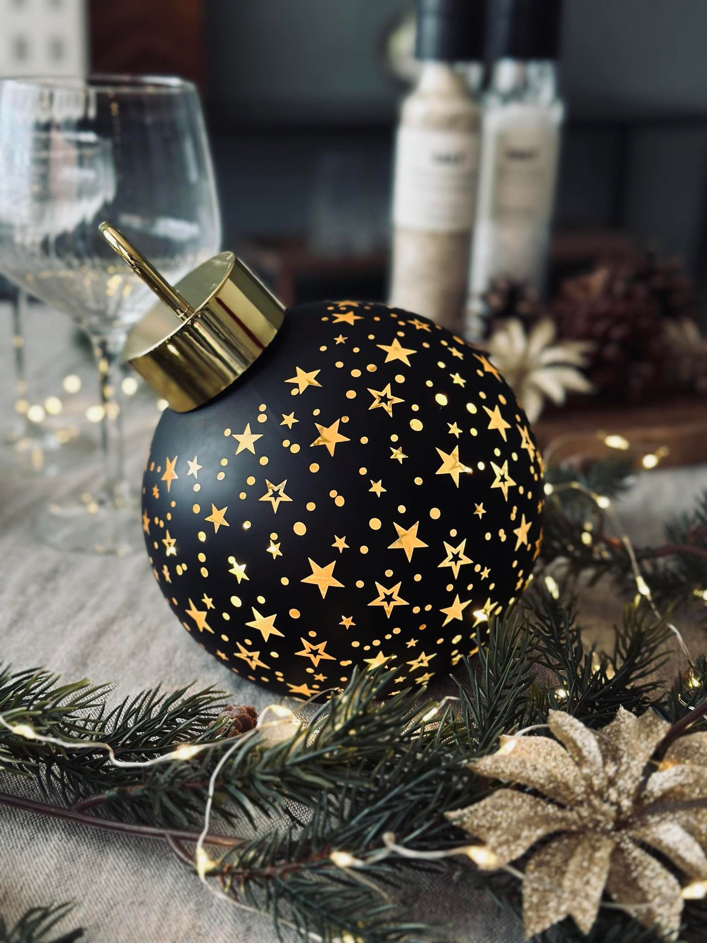 Julekugle med led lys - Black