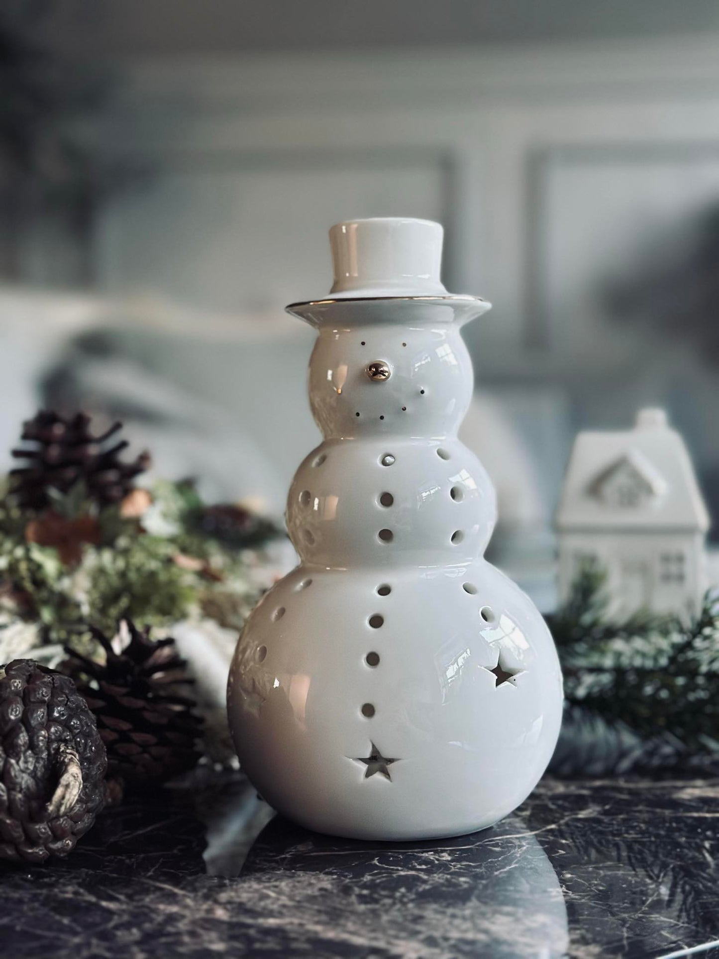 Snemand med led  lys - Porcelæn