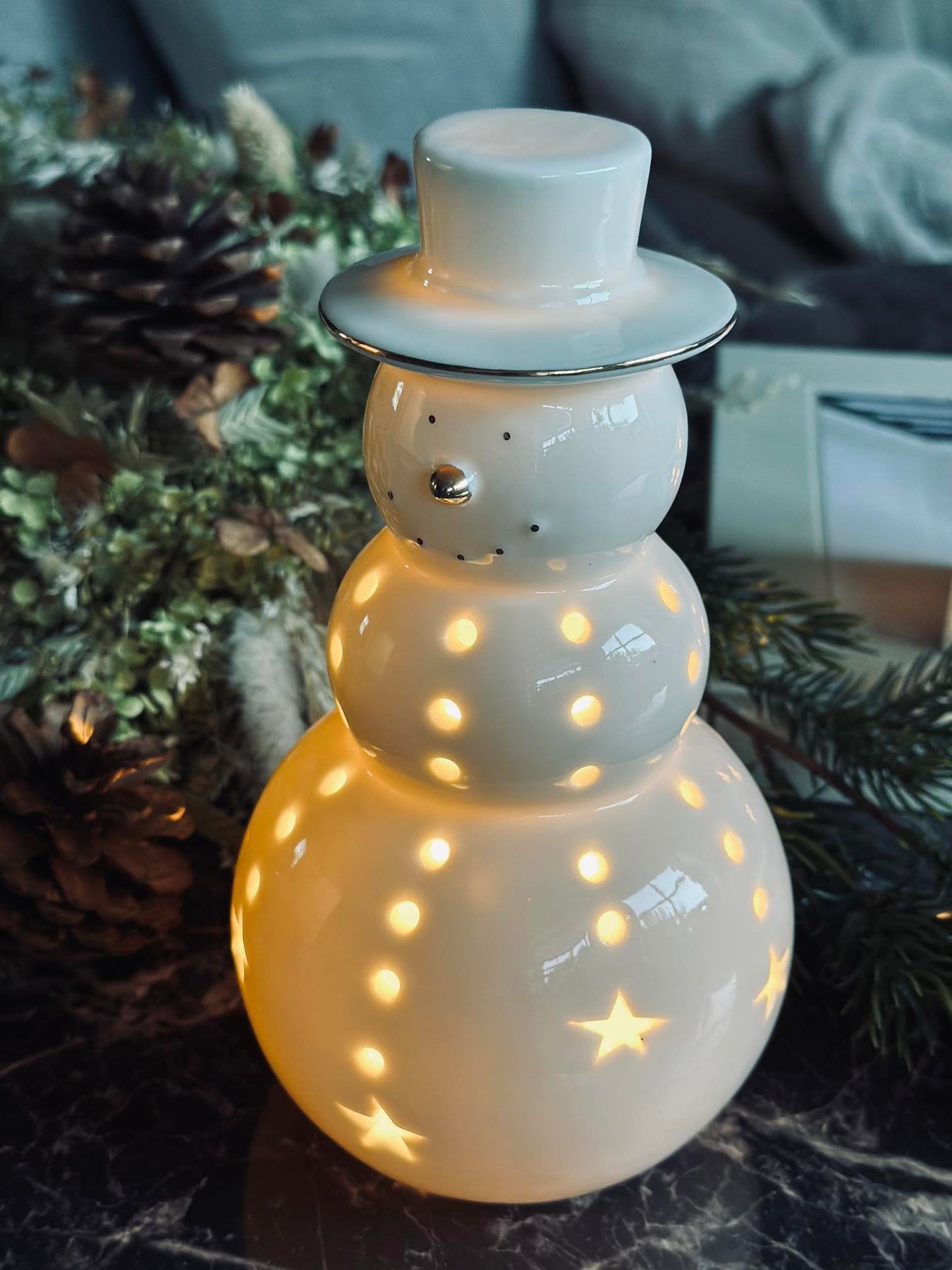 Snemand med led  lys - Porcelæn