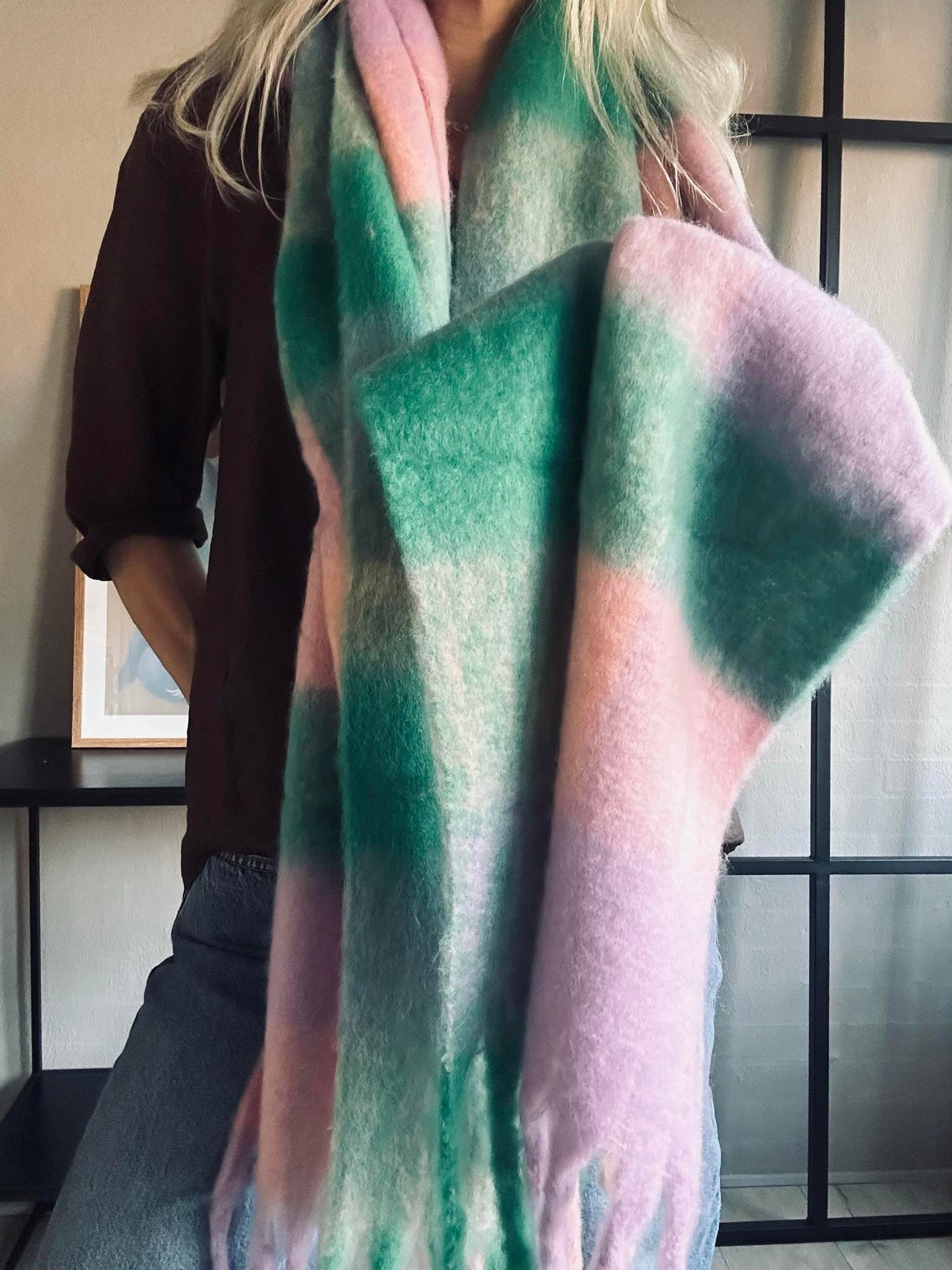 Tørklæde Ninna - Rosa / green