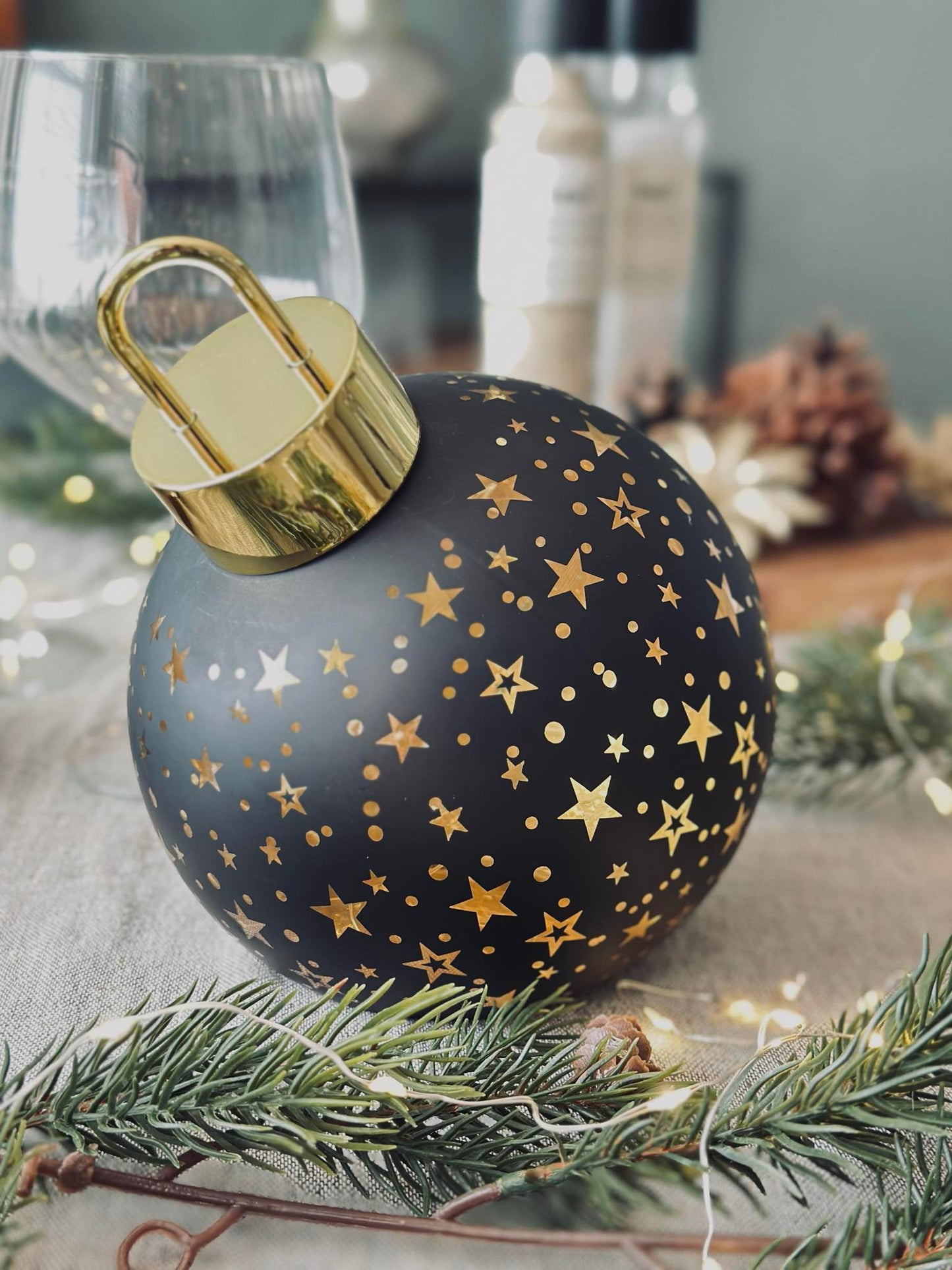 Julekugle med led lys - Black