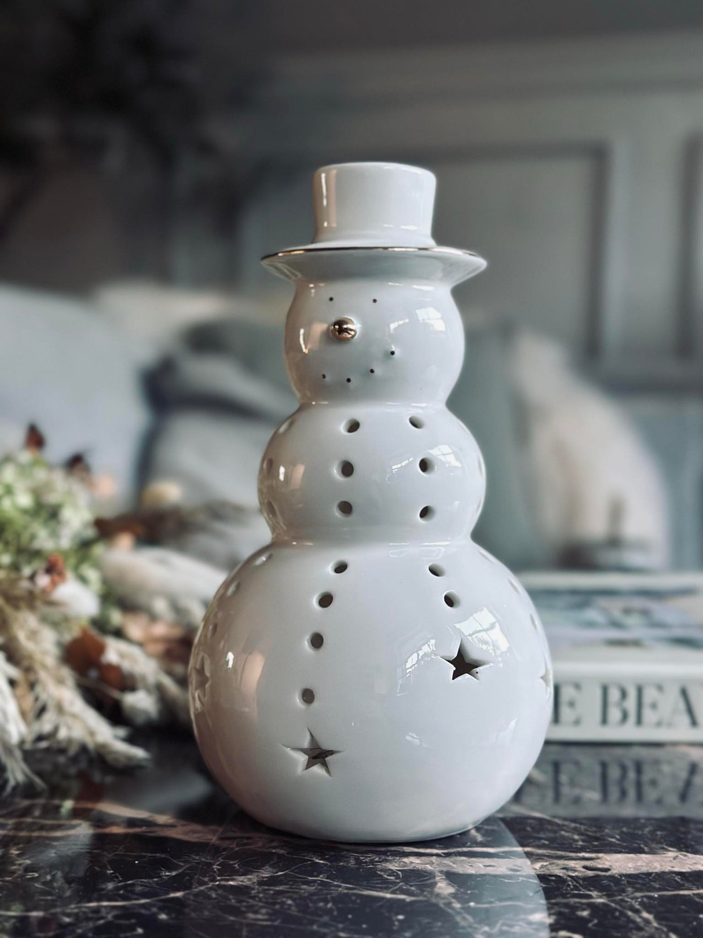 Snemand med led  lys - Porcelæn