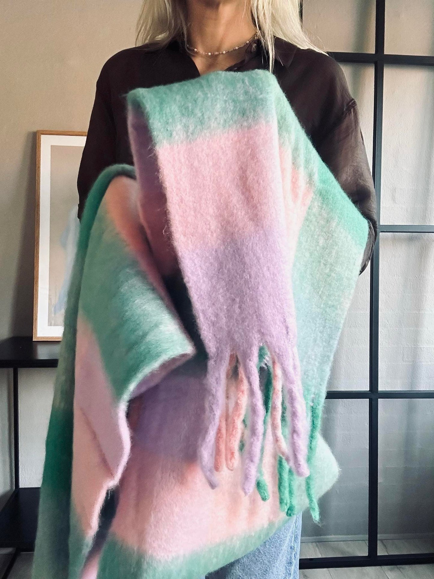 Tørklæde Ninna - Rosa / green