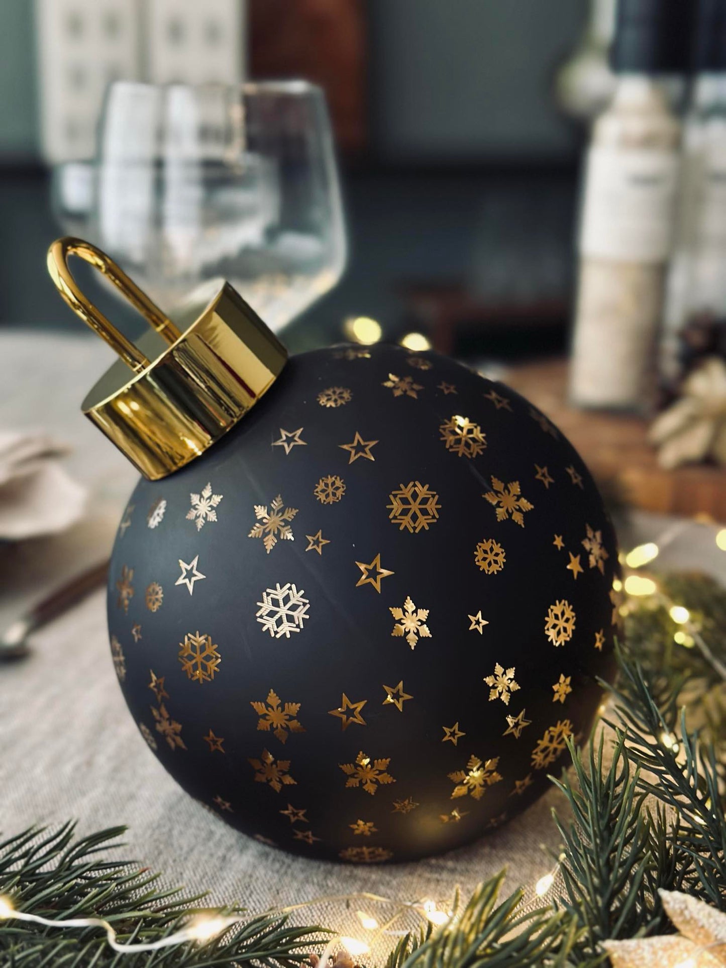 Julekugle med led lys - Black