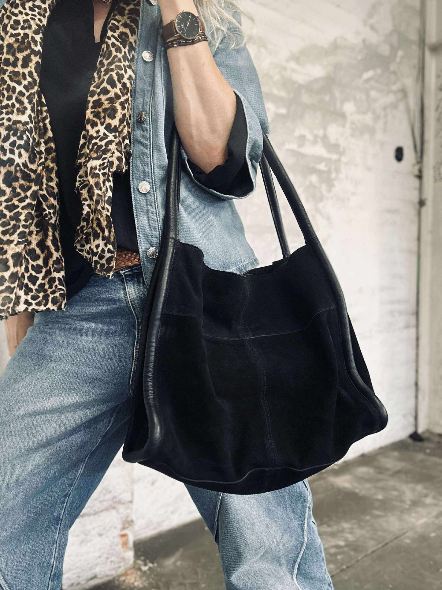 Shopper i sort ruskind