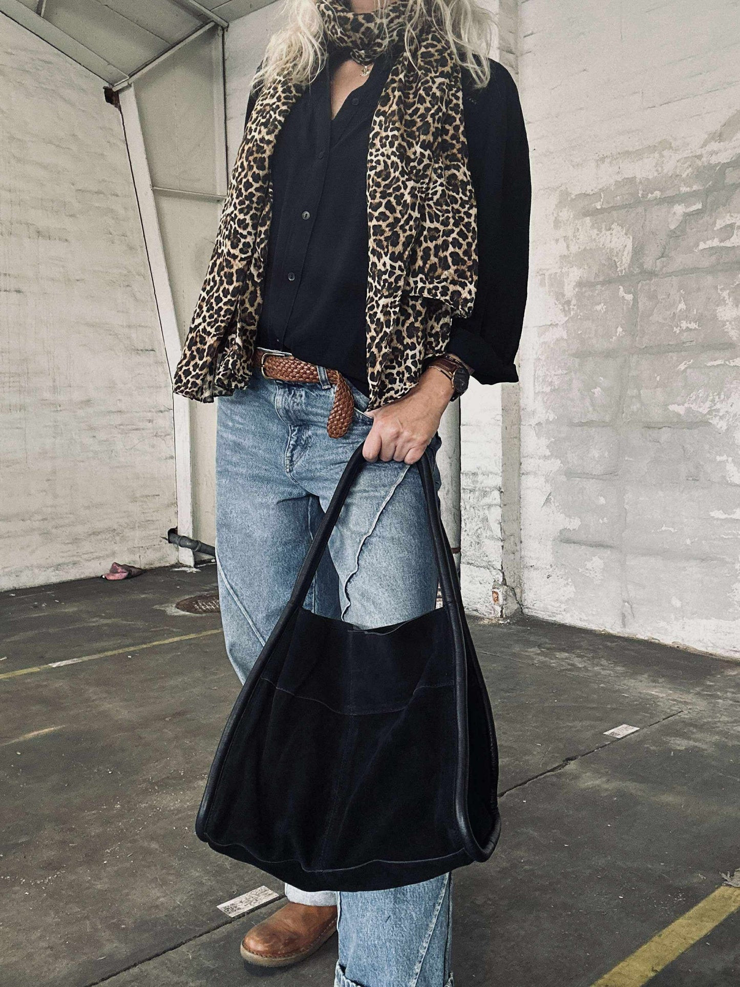 Shopper i sort ruskind