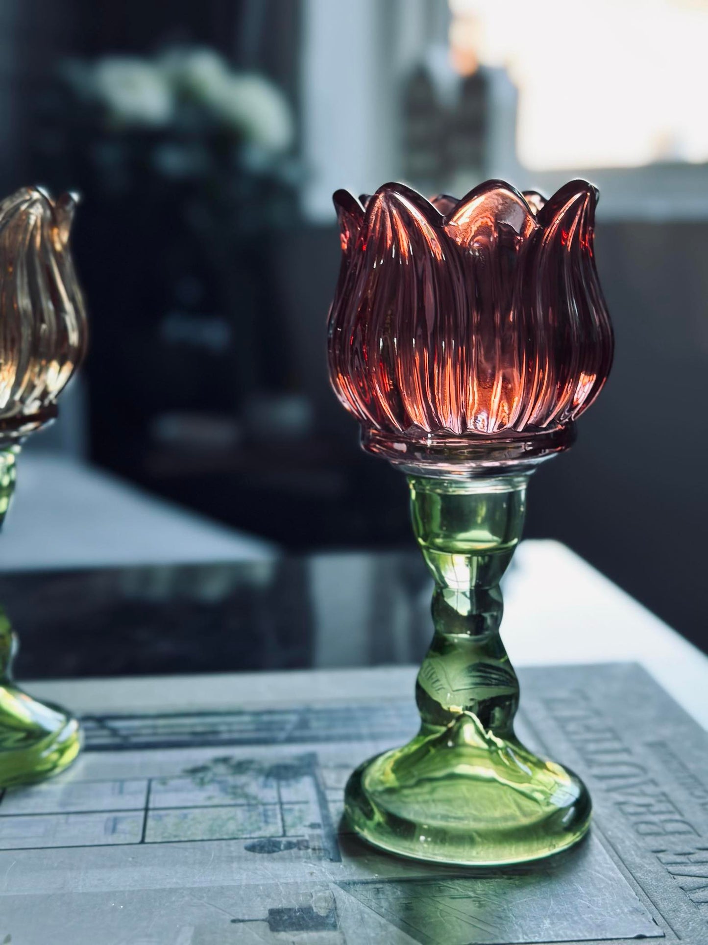 Lysestage flower Mørk rosa