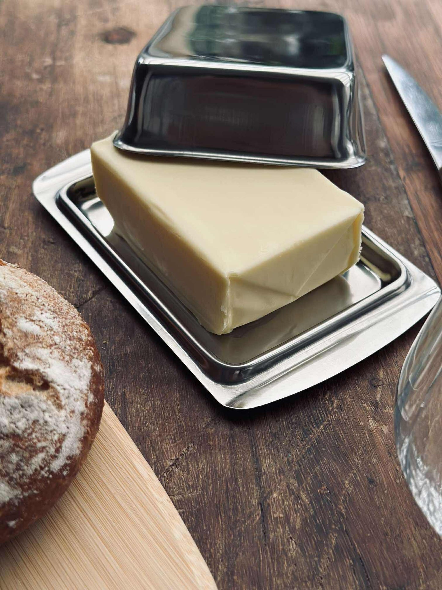 Smørboks med låg - Rustfrit stål