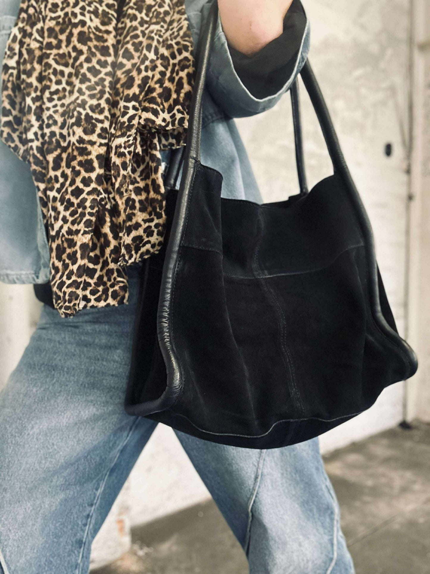 Shopper i sort ruskind