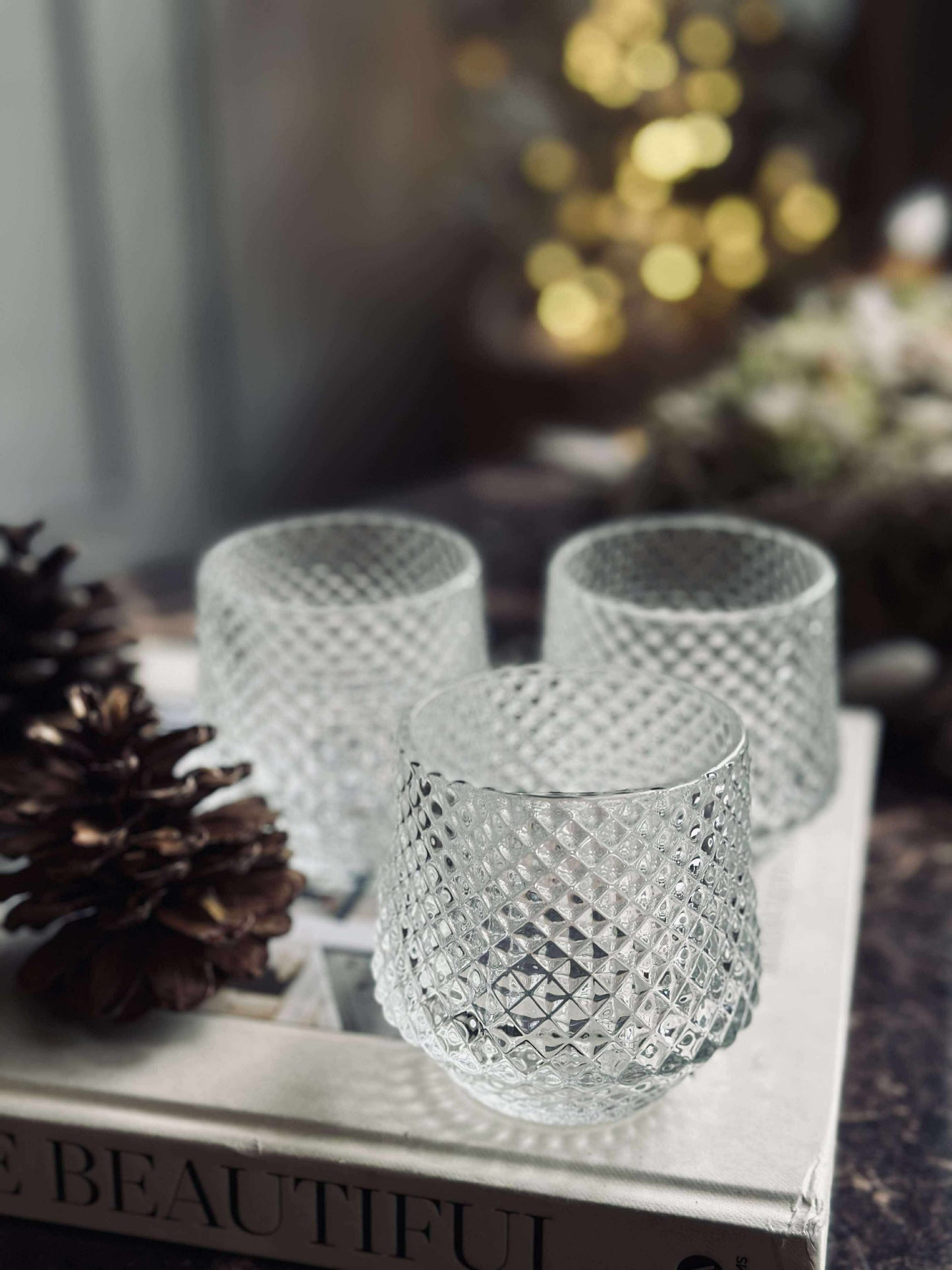 Lysestager i klar glas - Sæt af 3 stk.
