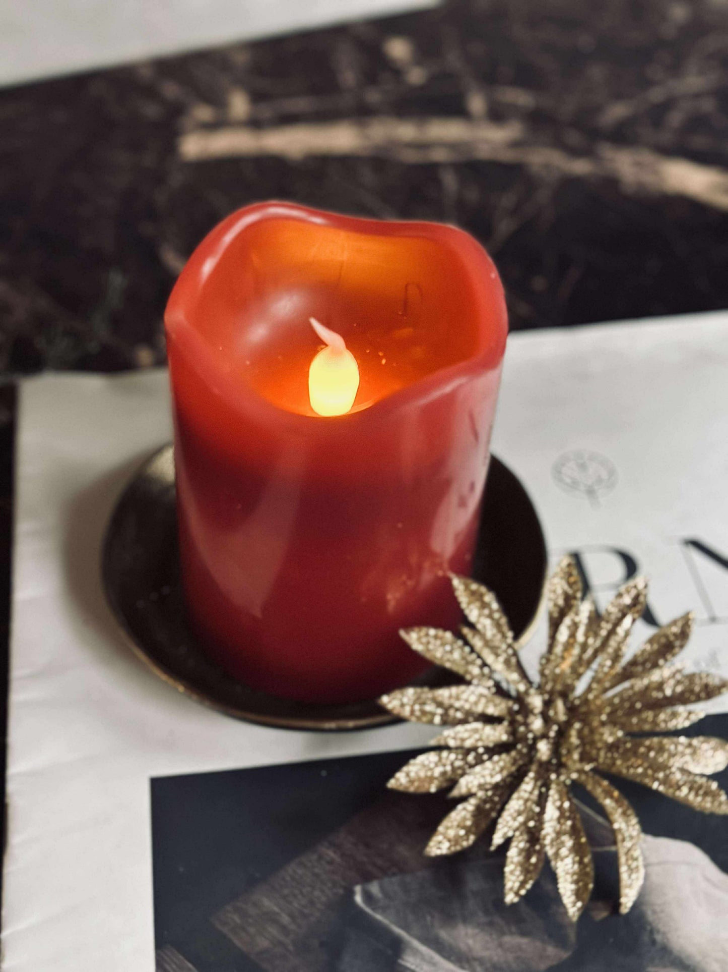 LED Bloklys Rød med timer - 7x9 cm