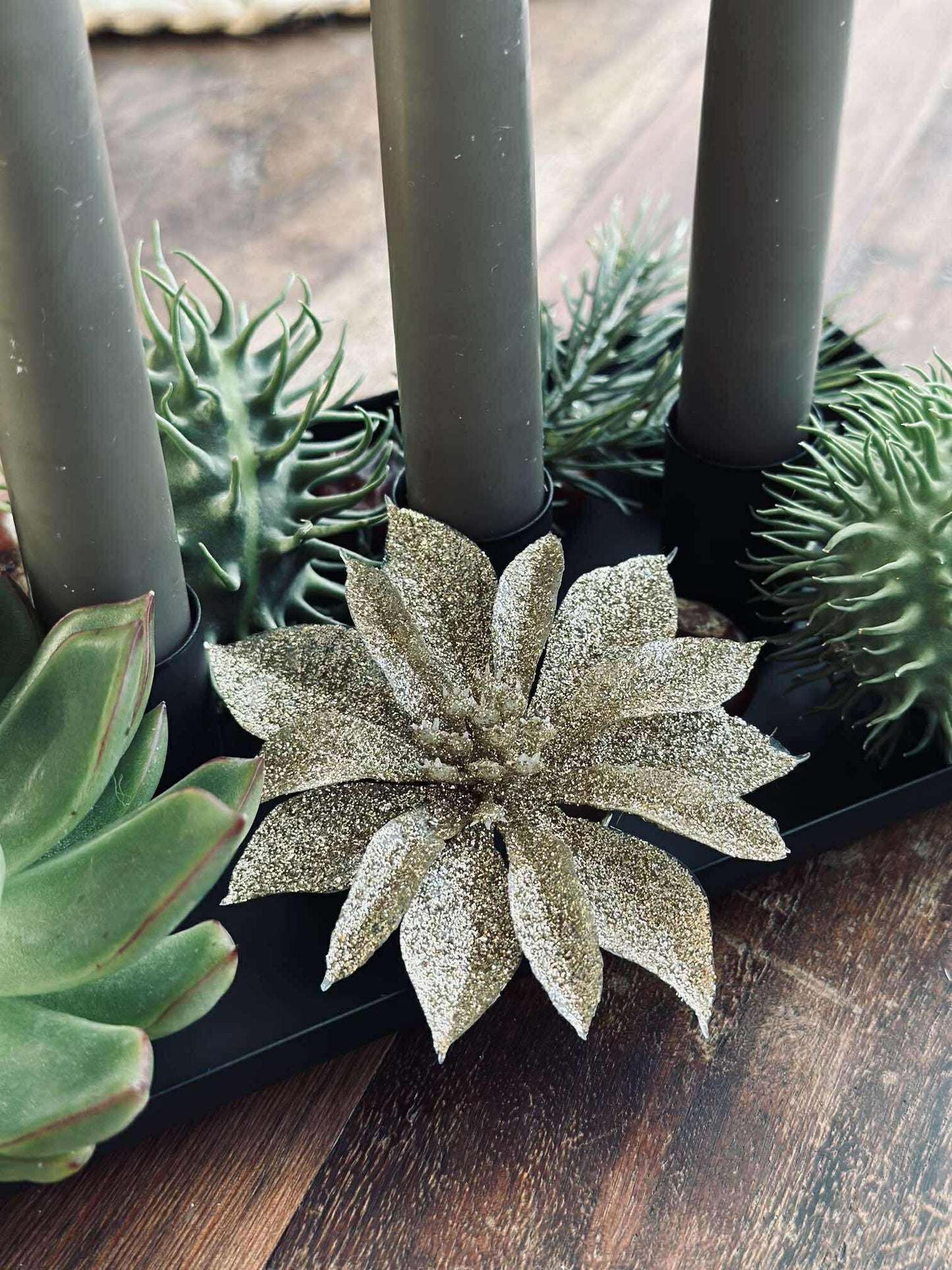 Deco blomster med glimmer - 4 stk