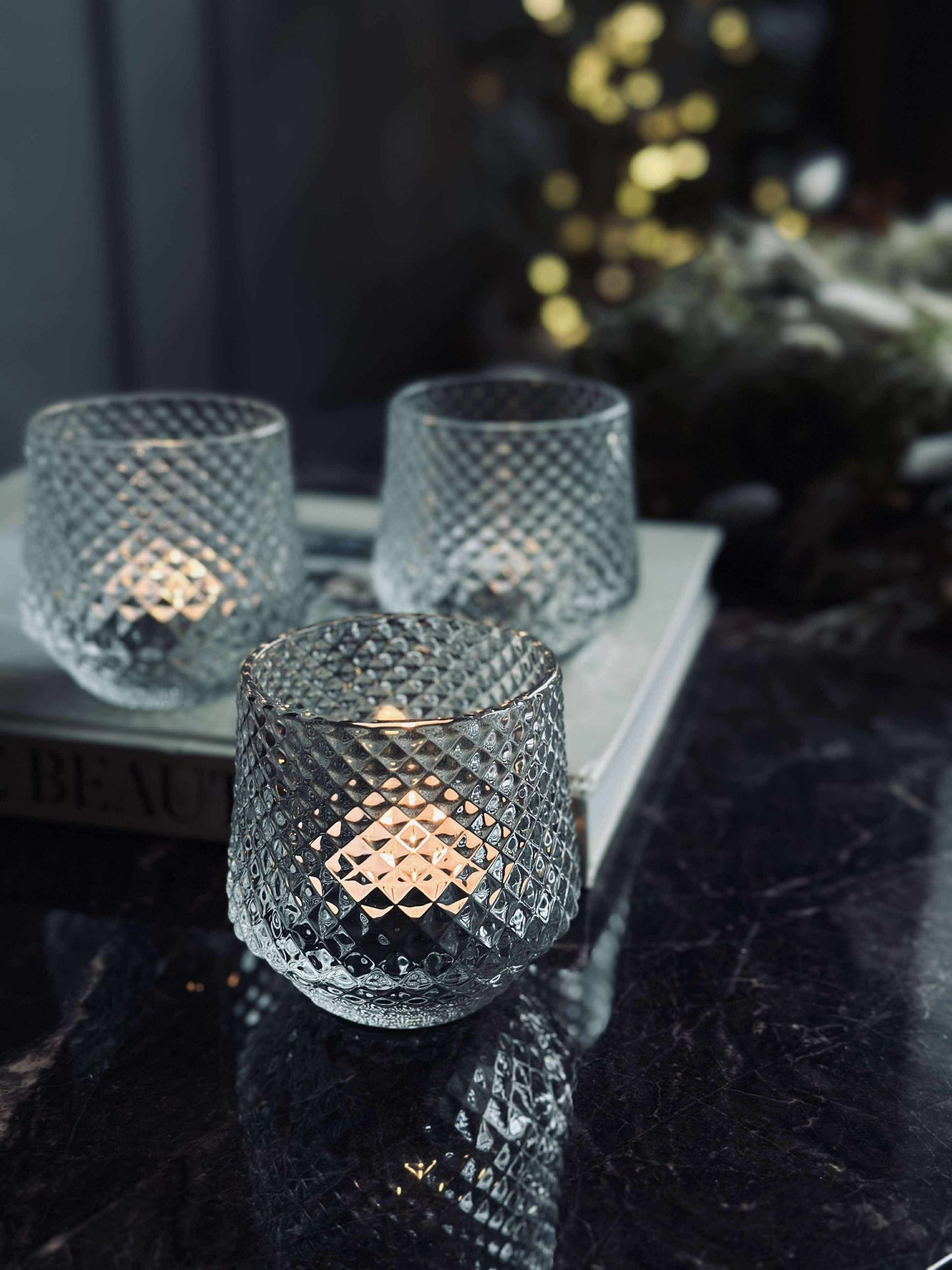 Lysestager i klar glas - Sæt af 3 stk.