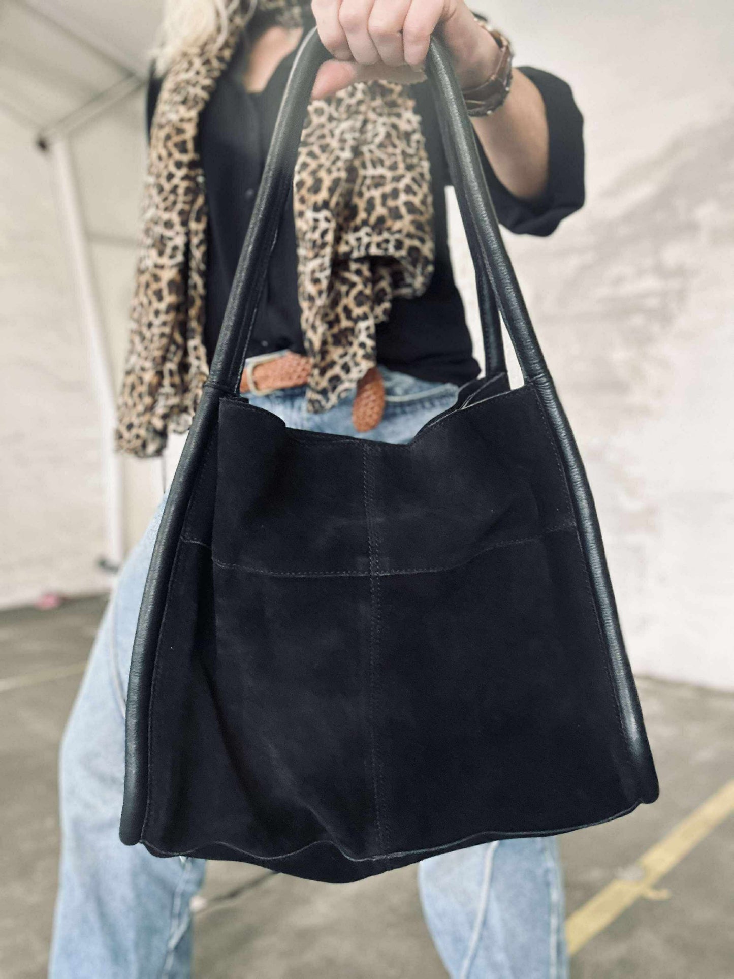 Shopper i sort ruskind