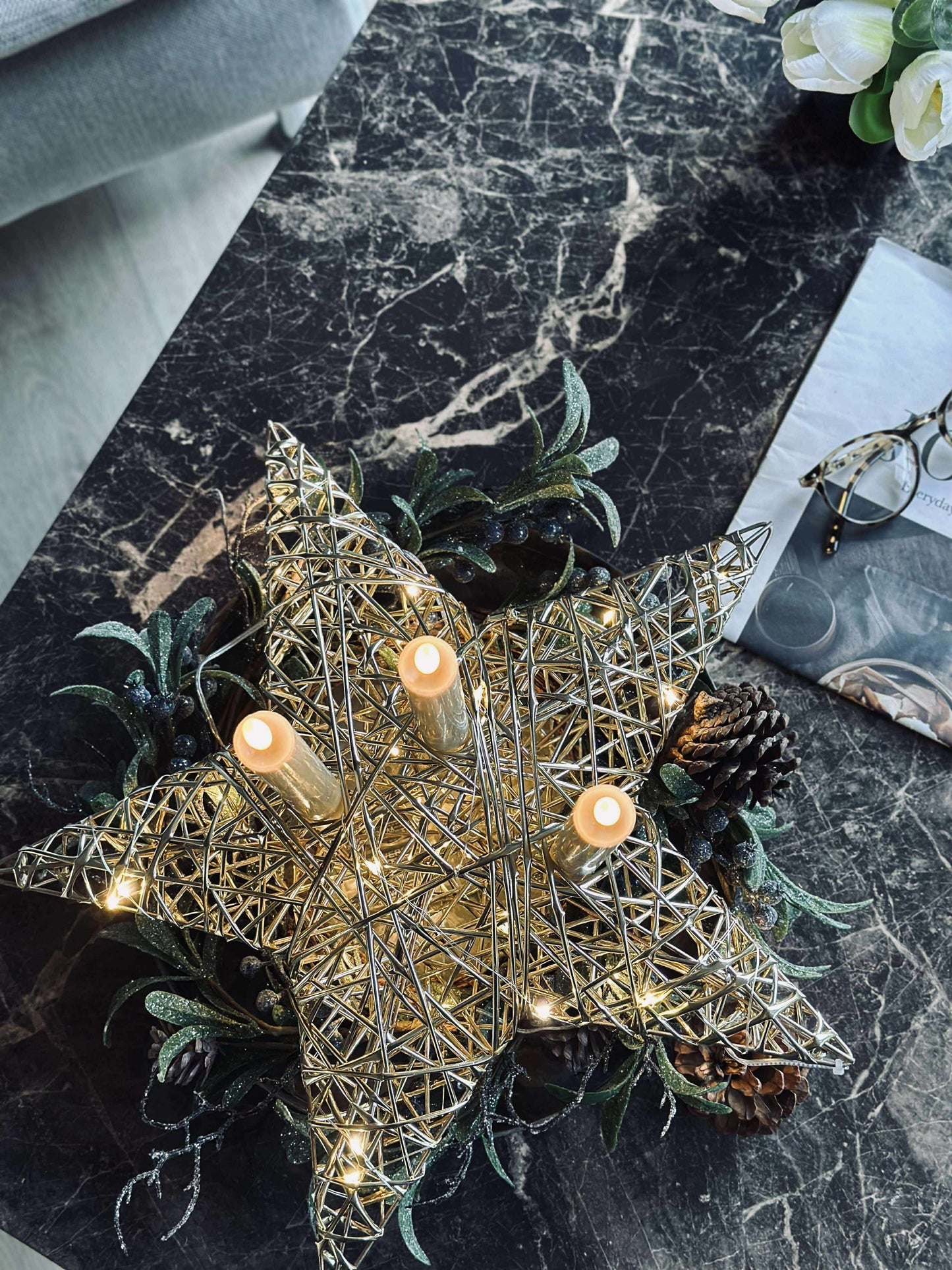 Stjerne med LED lys - Gold