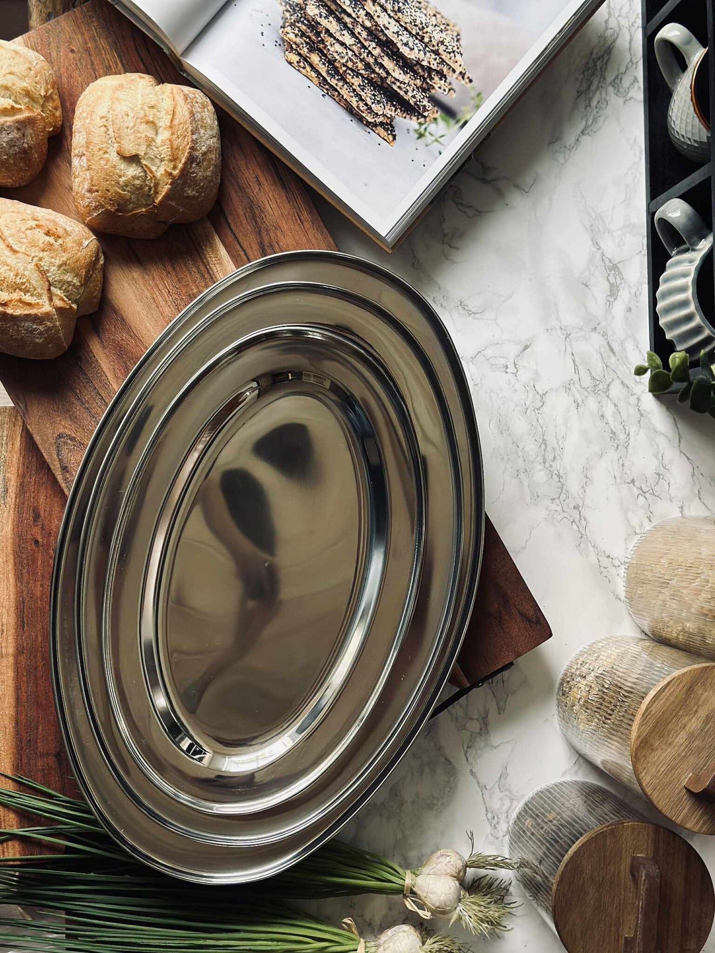 Ovalt fad Rustfrit Stål - Sæt med 3 stk.