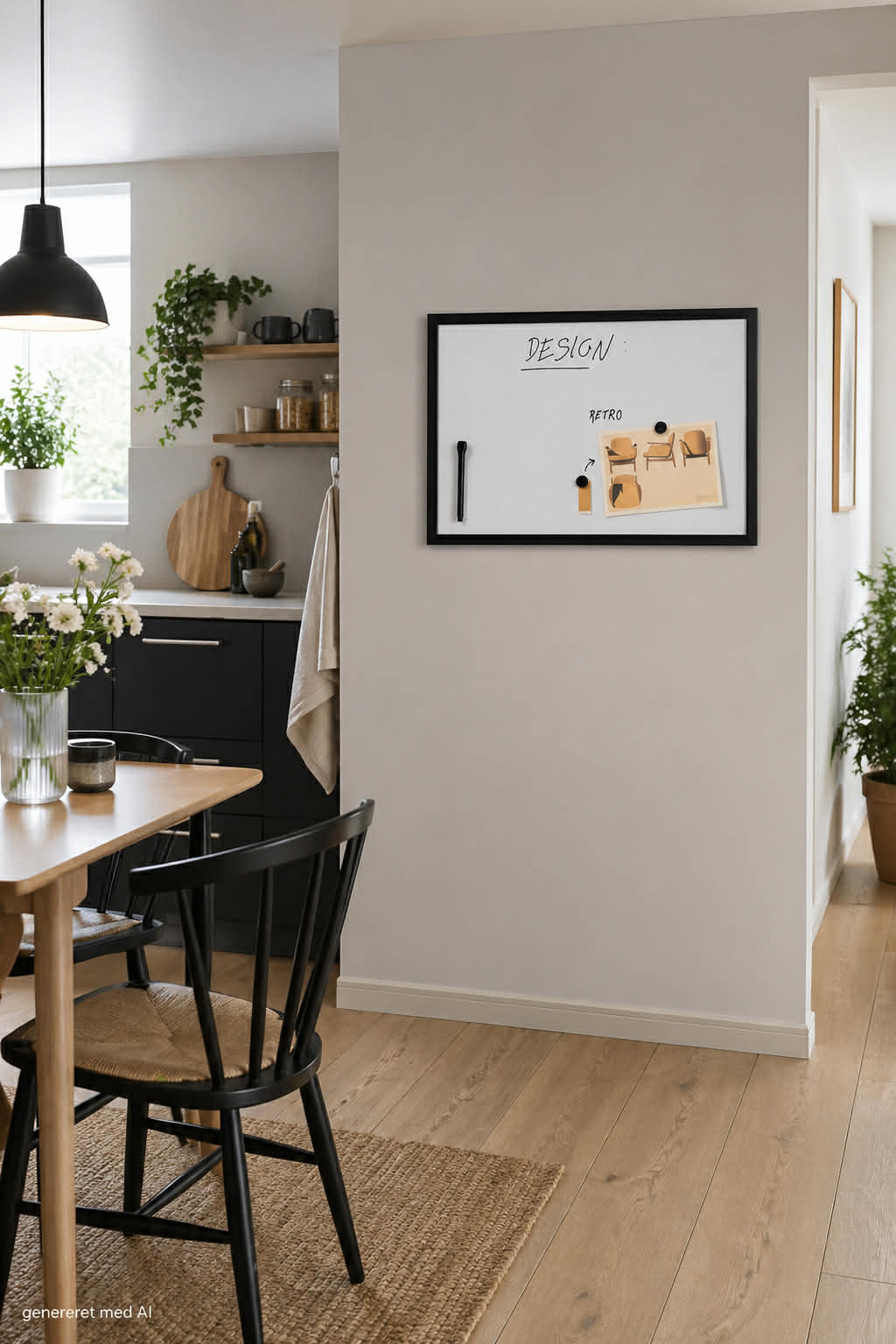 Magnetisk whiteboard, sort ramme, 40 x 60 cm