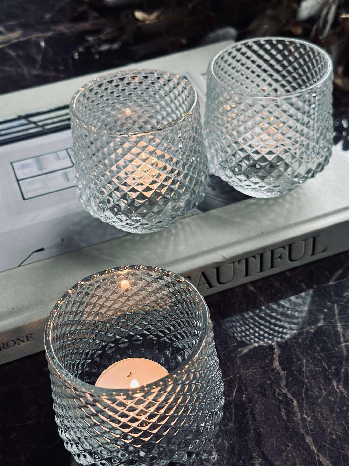 Lysestager i klar glas - Sæt af 3 stk.