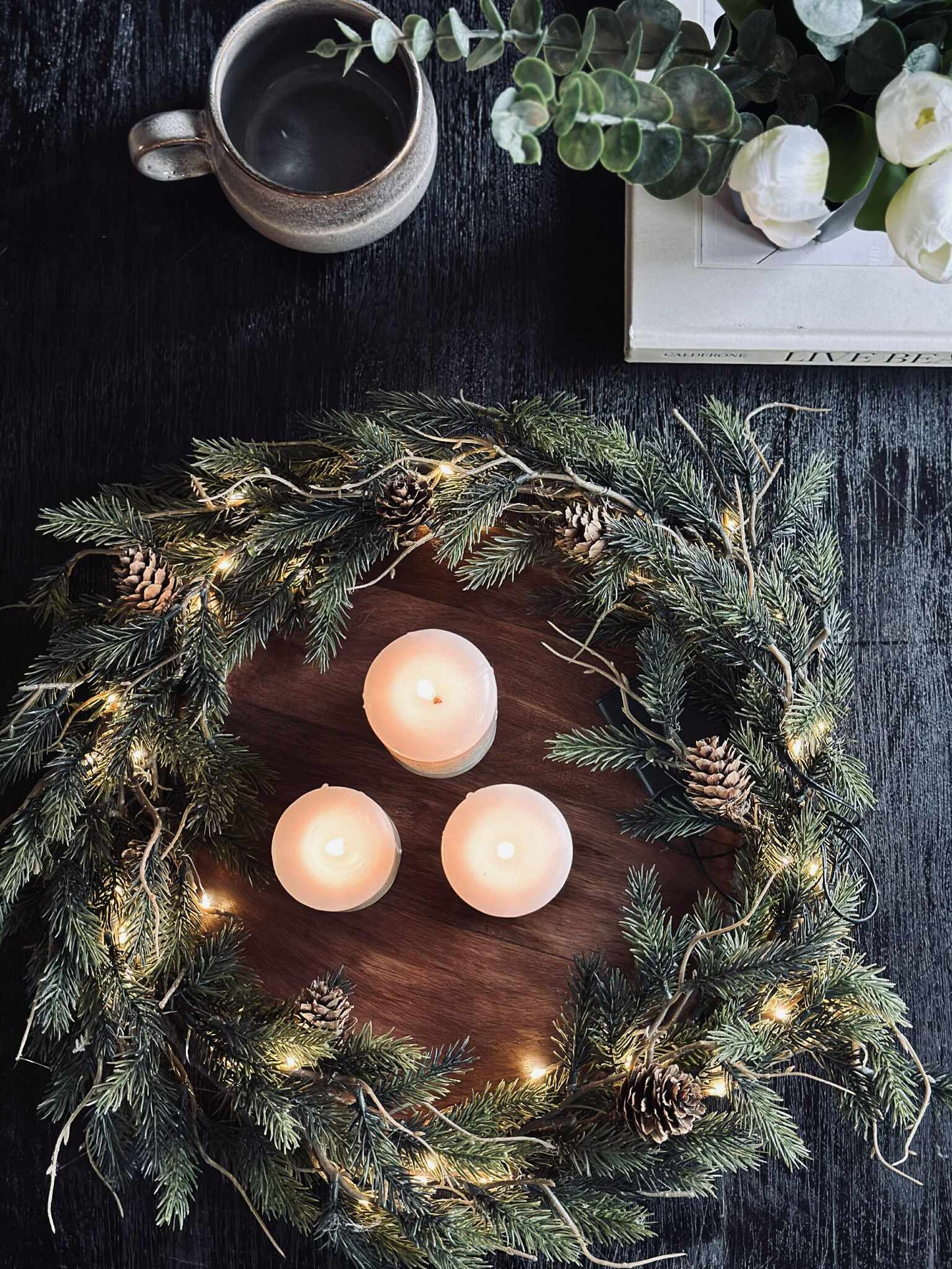 Julekrans med lys - Uden sne