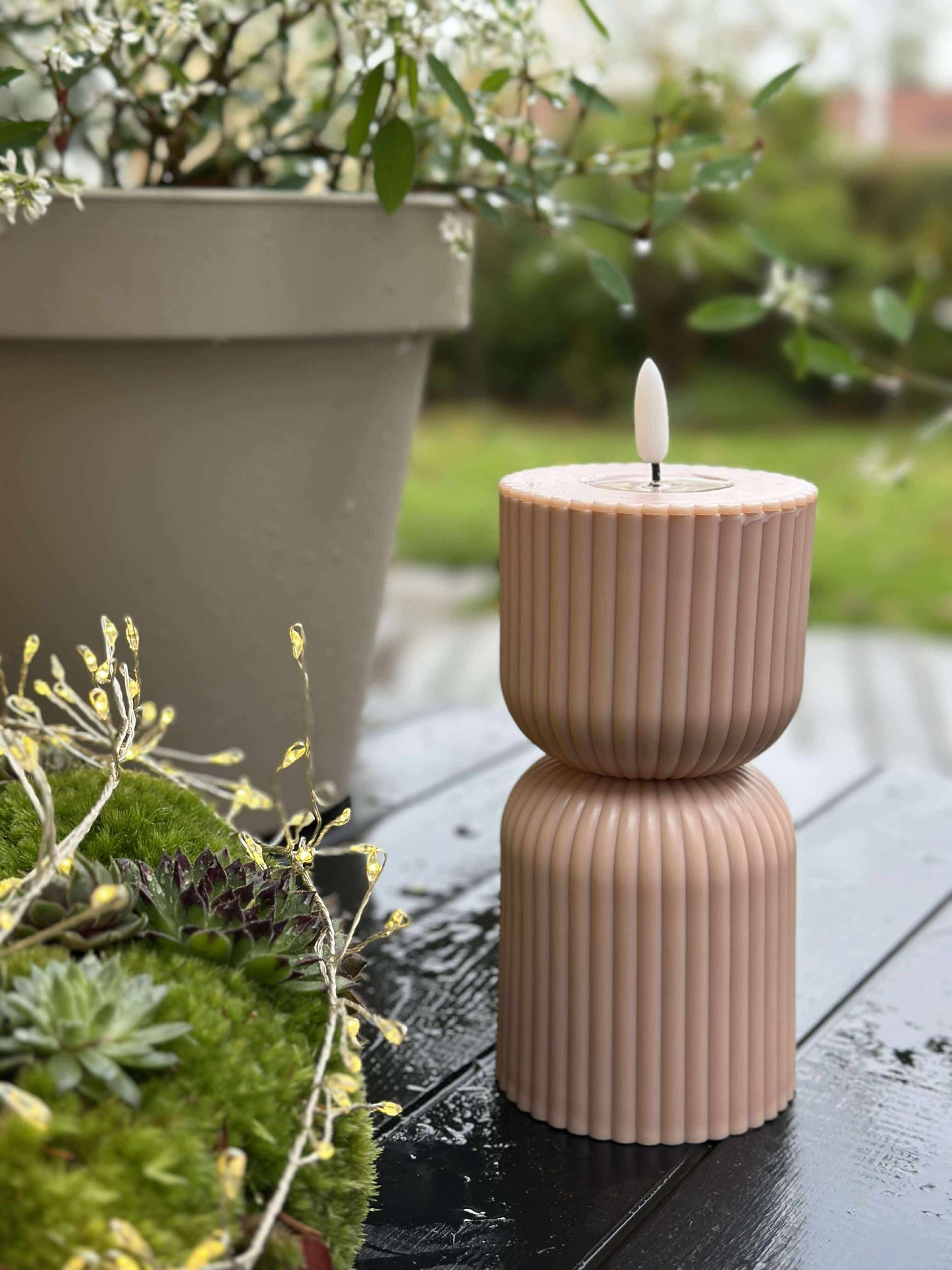 LED Bloklys Rosa/Beige timeglas - Udendørs