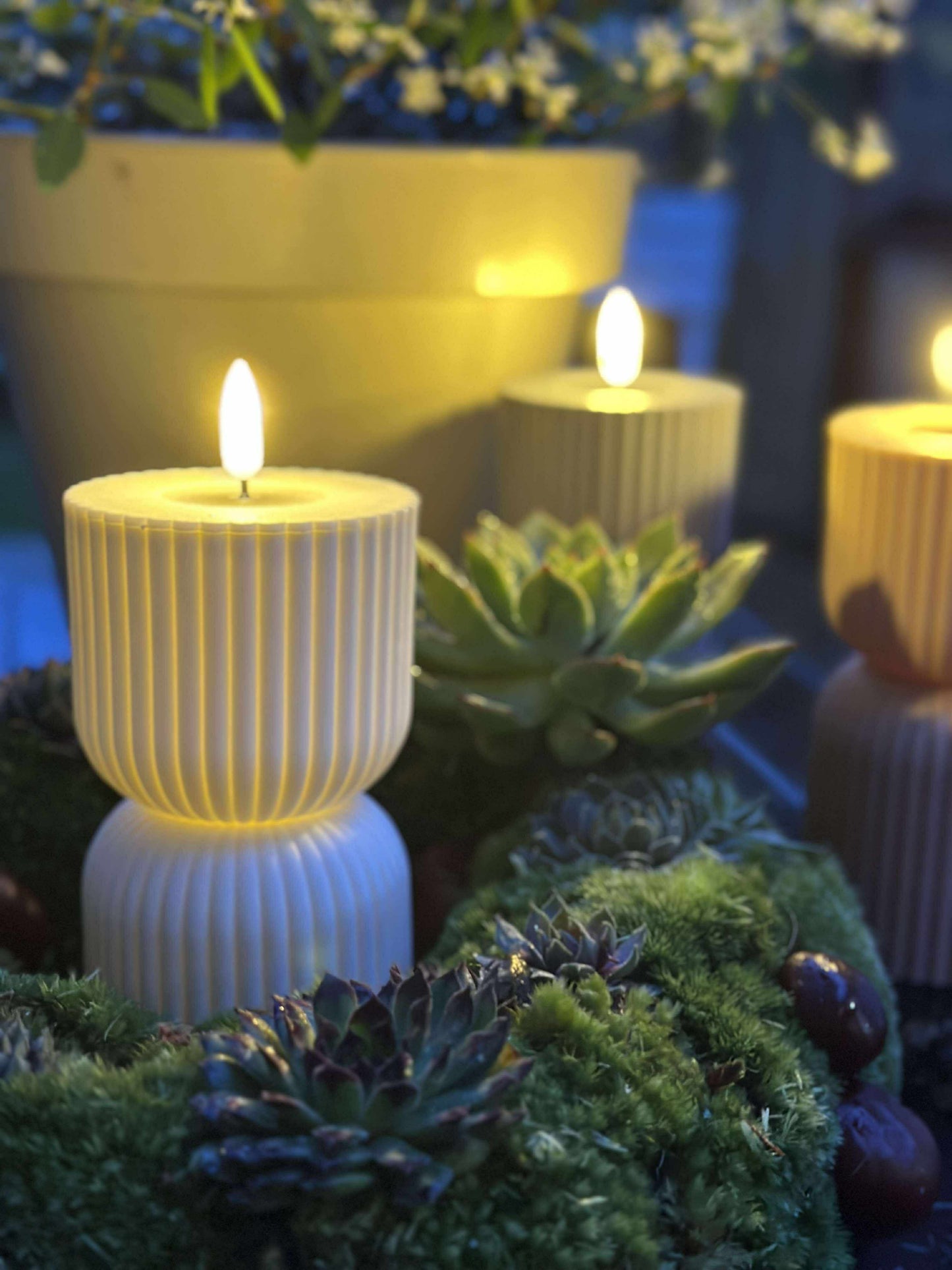 LED Bloklys Hvid timeglas - Udendørs