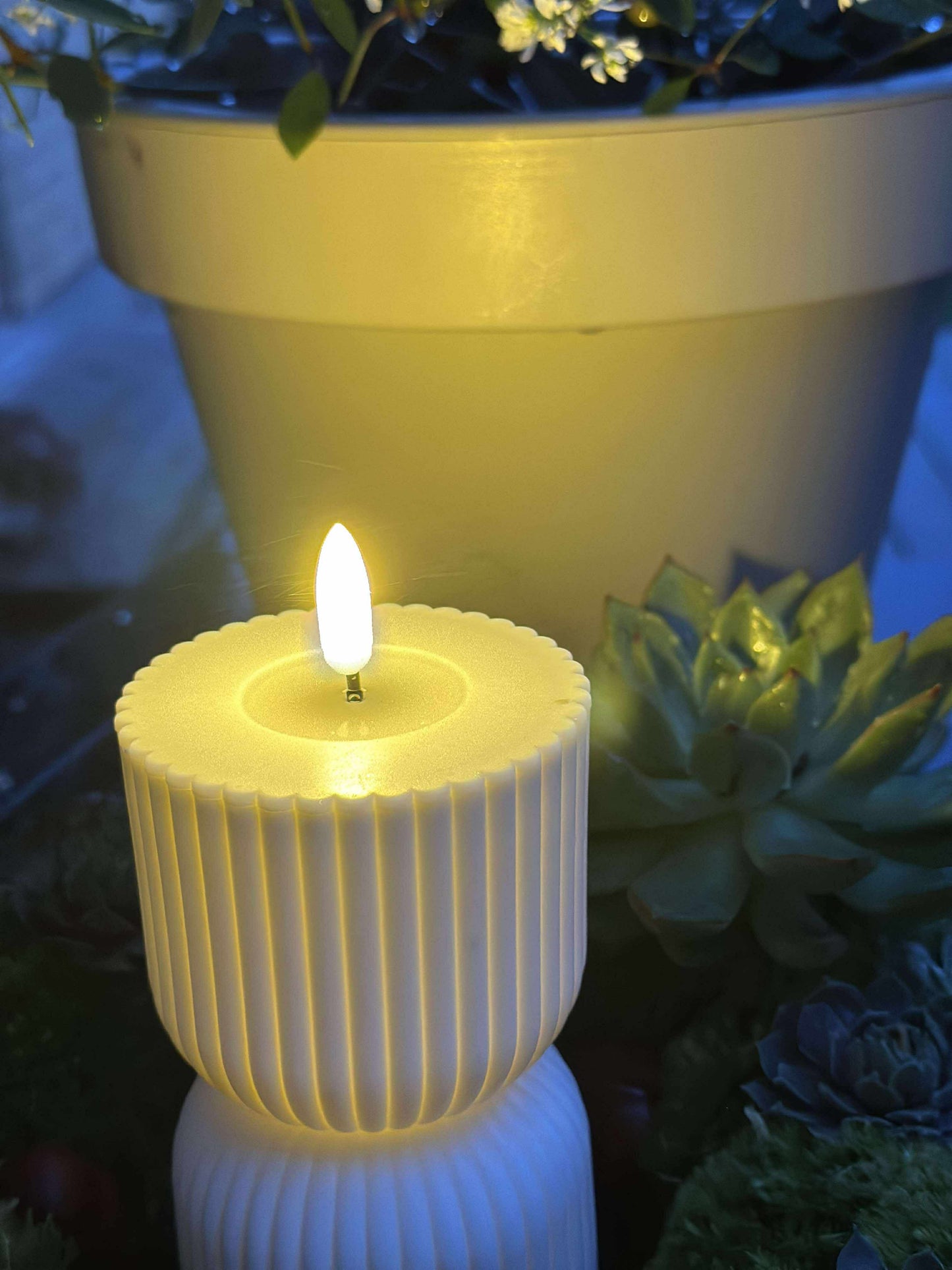 LED Bloklys Hvid timeglas - Udendørs