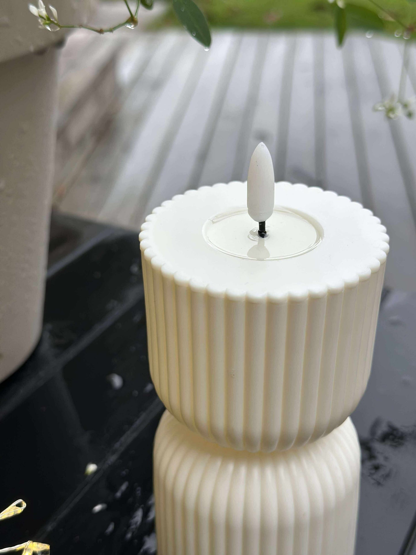LED Bloklys Hvid timeglas - Udendørs