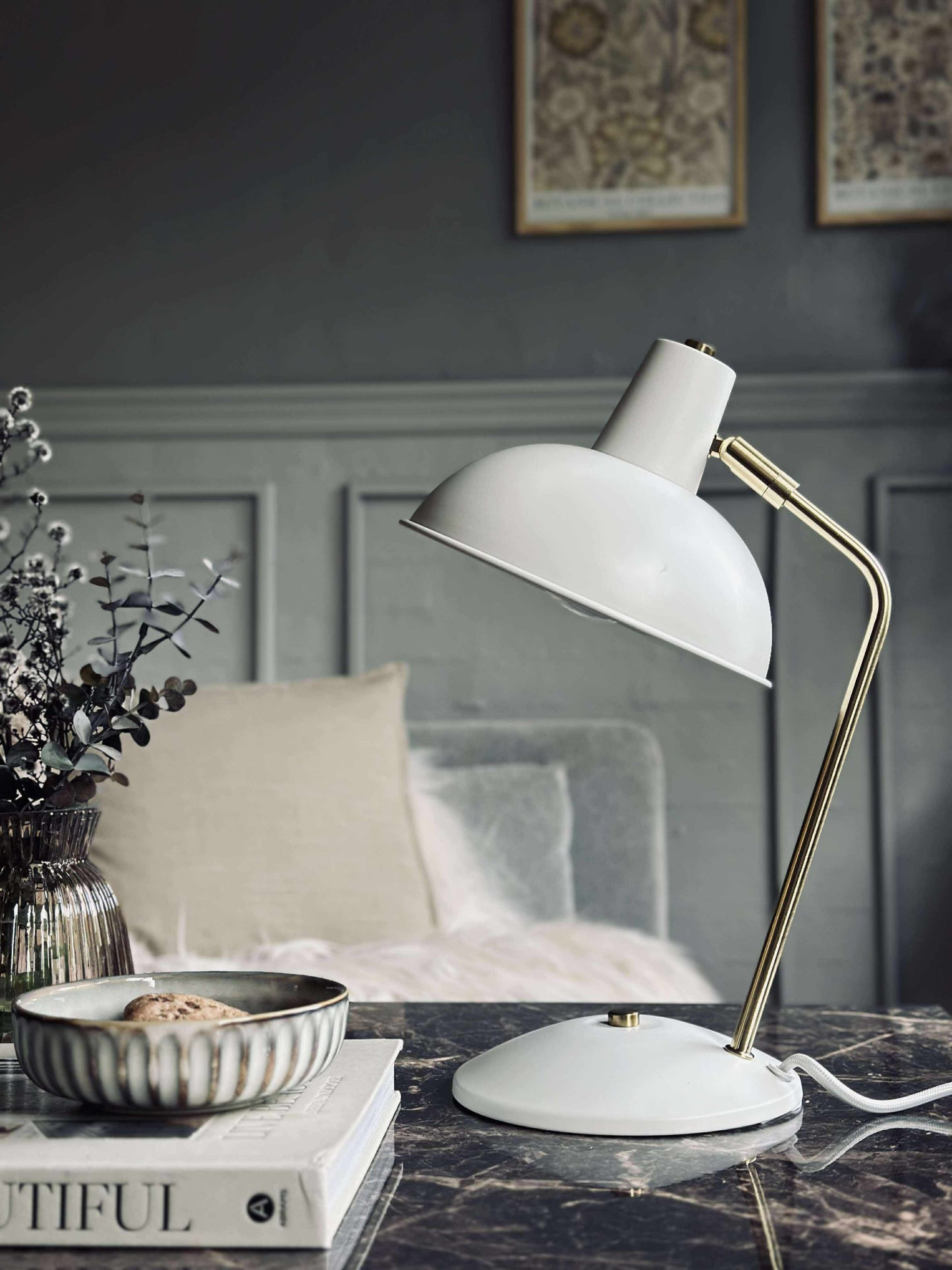 Bordlampe Retro - Hvid / guld