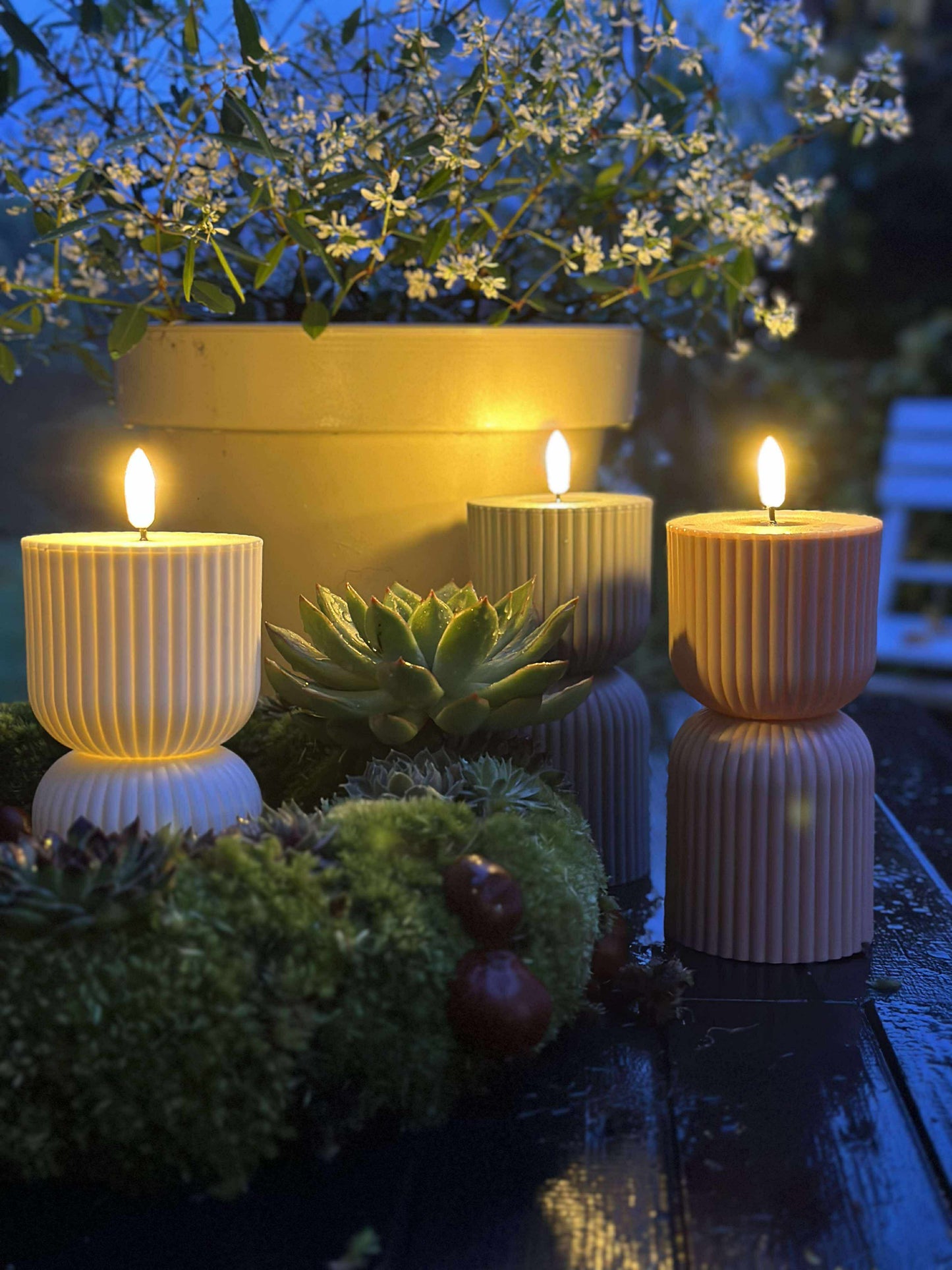 LED Bloklys Hvid timeglas - Udendørs