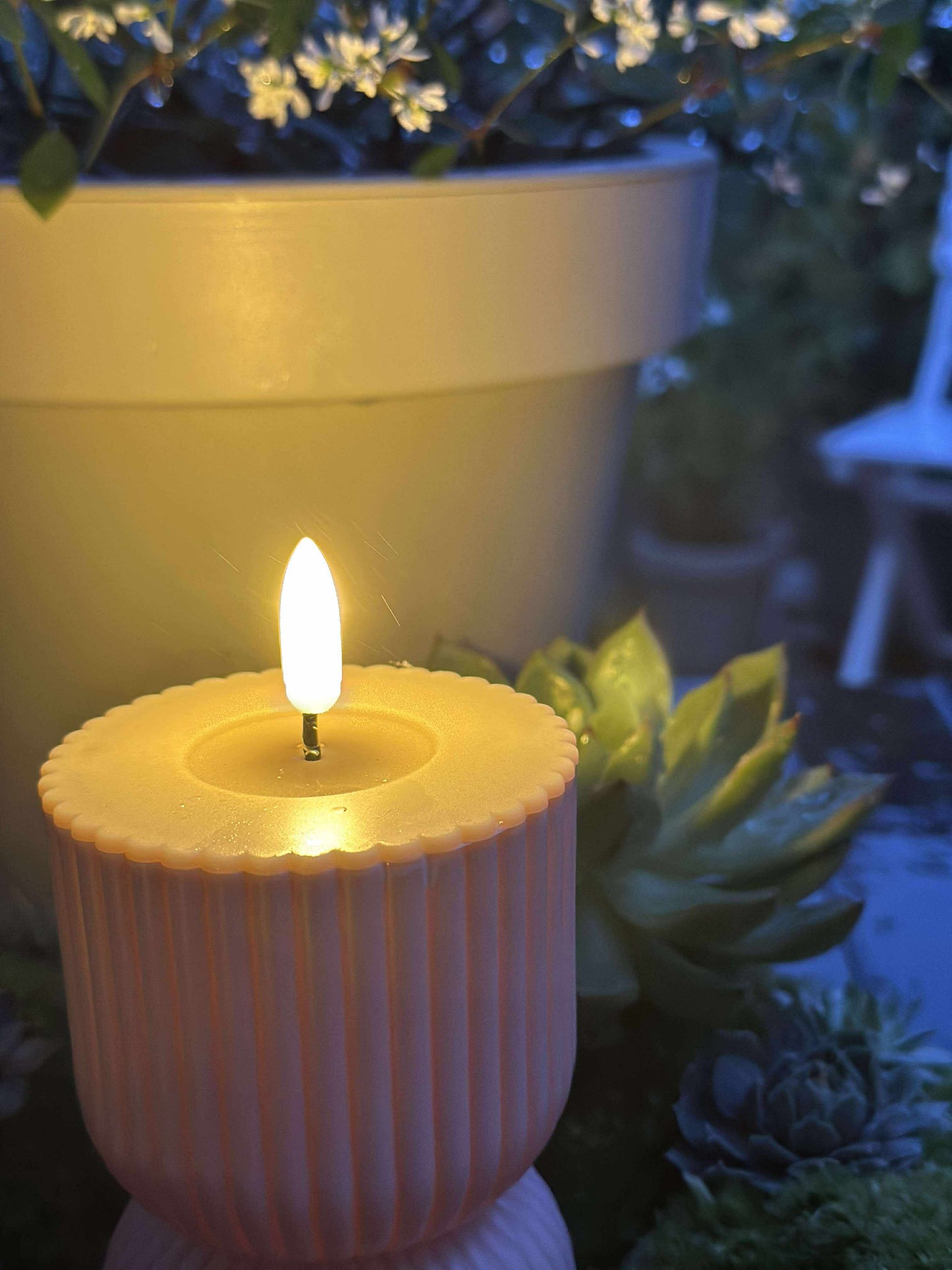 LED Bloklys Rosa/Beige timeglas - Udendørs