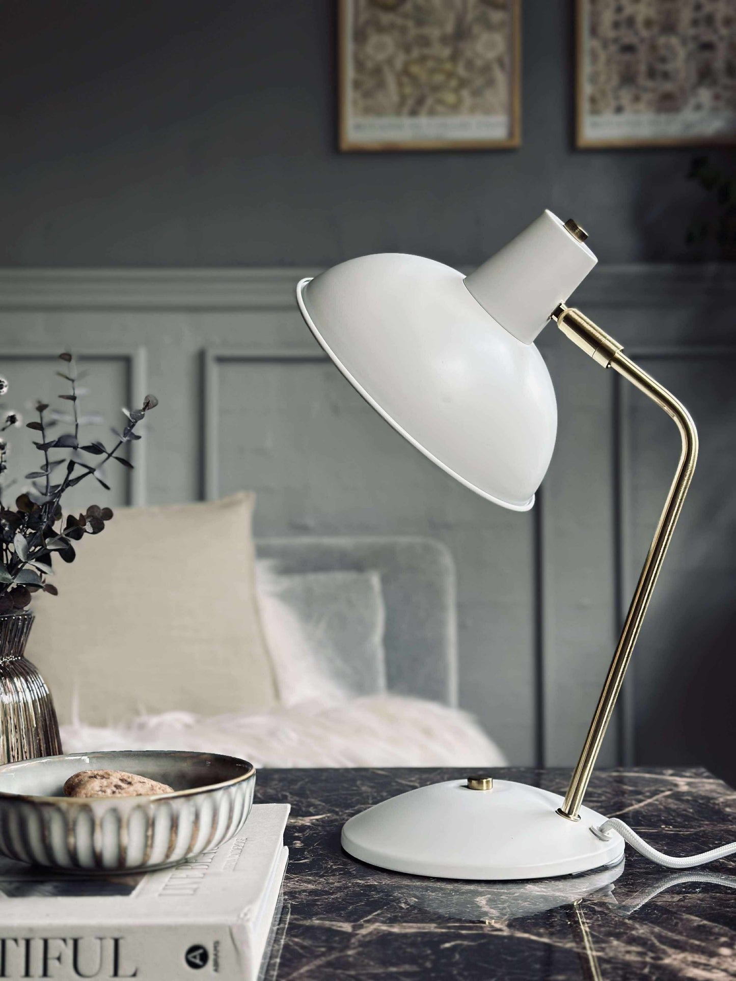 Bordlampe Retro - Hvid / guld