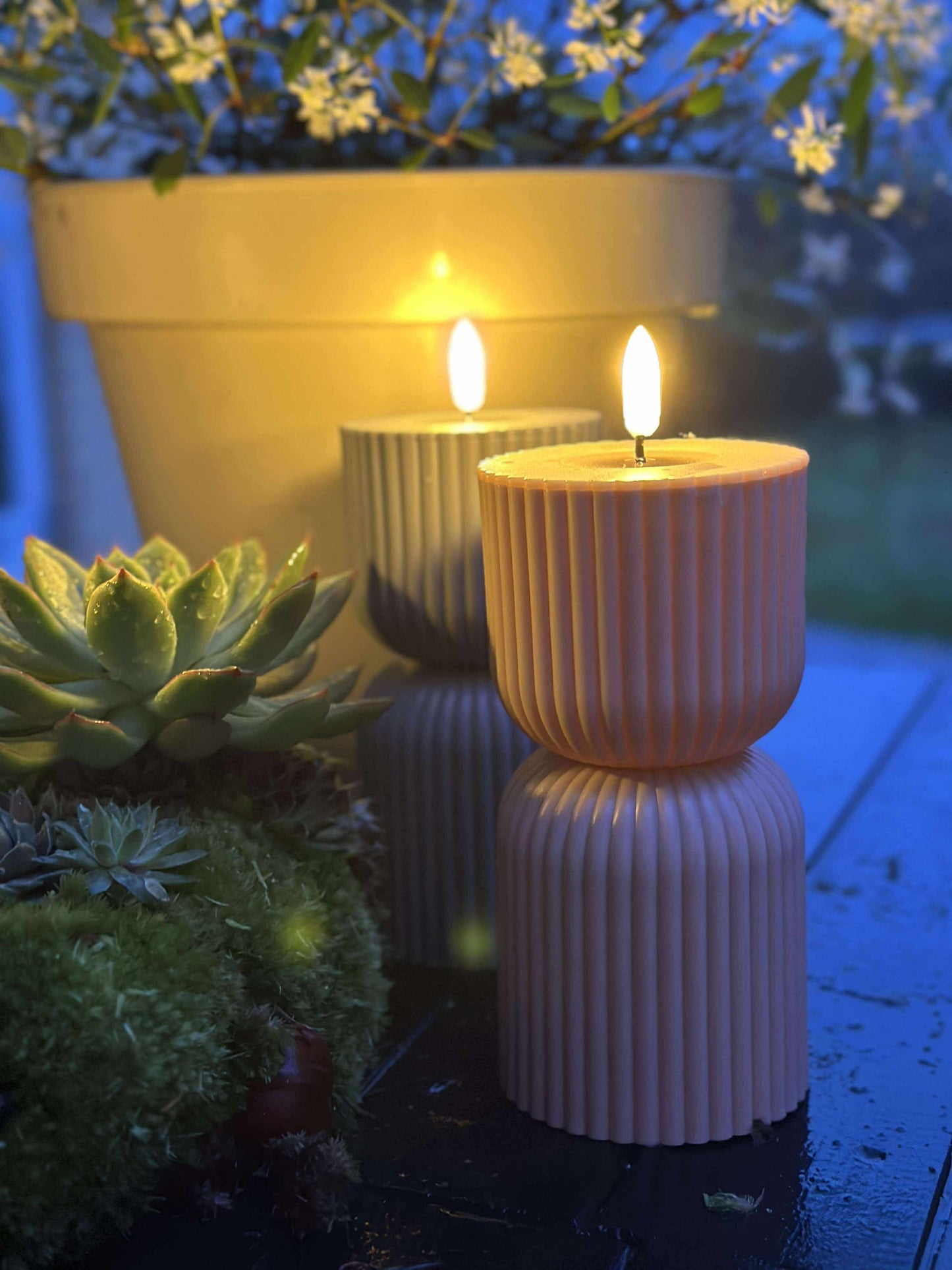 LED Bloklys Rosa/Beige timeglas - Udendørs
