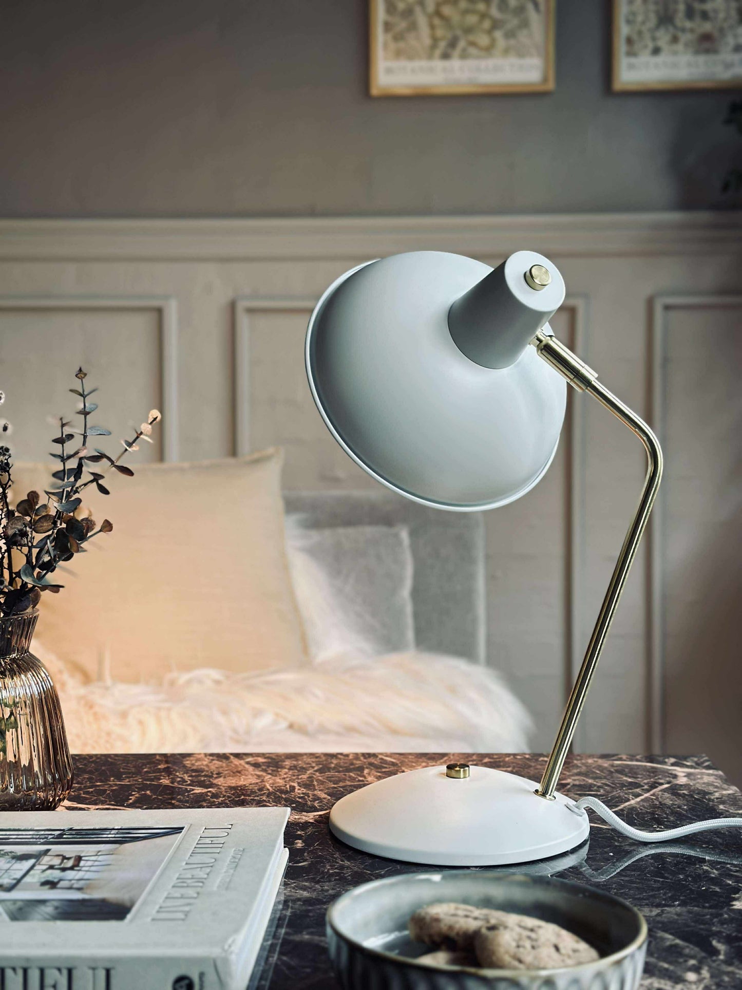 Bordlampe Retro - Hvid / guld