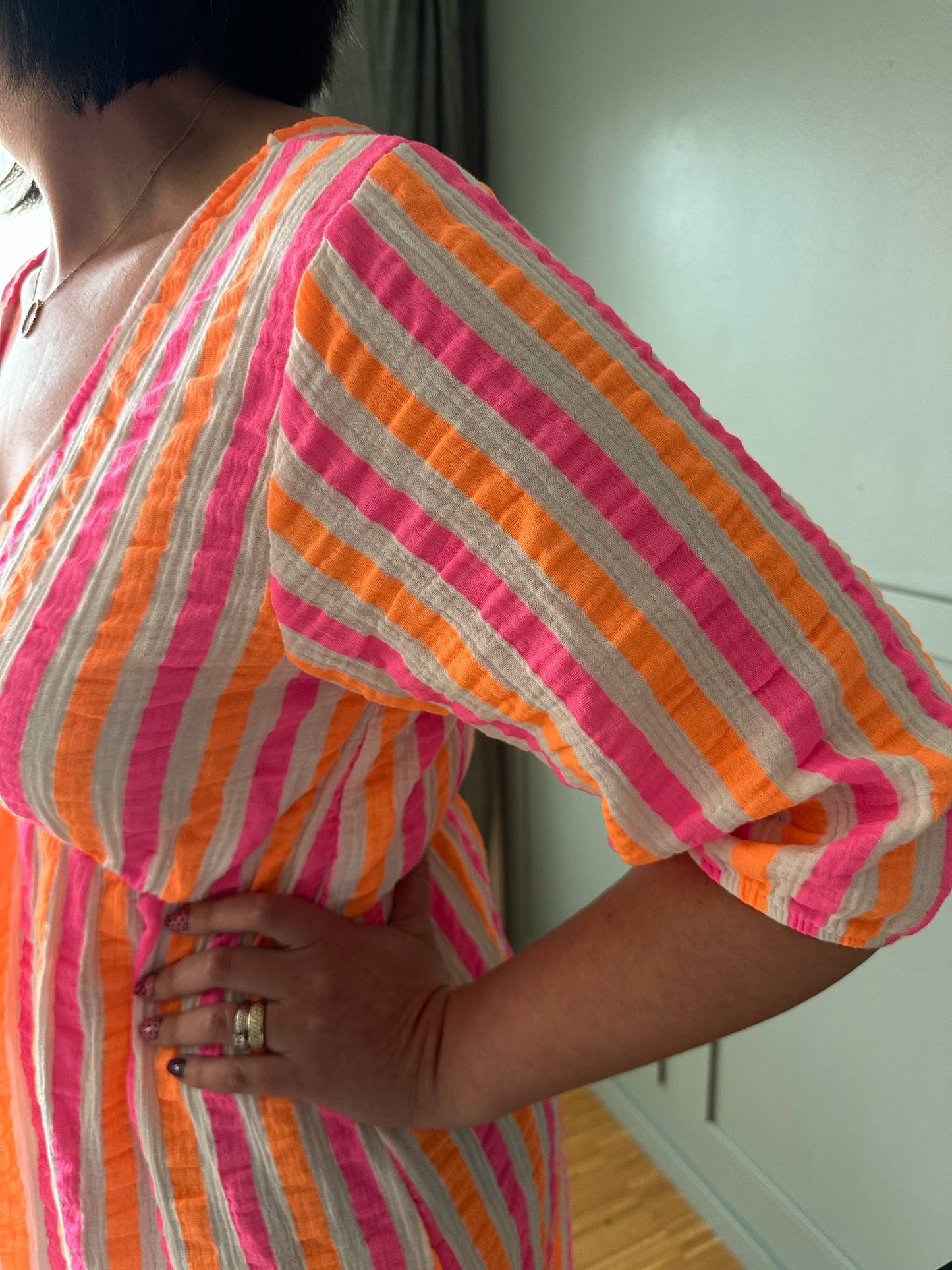 Kjole Andrea - Stripe Fuxia/Orange