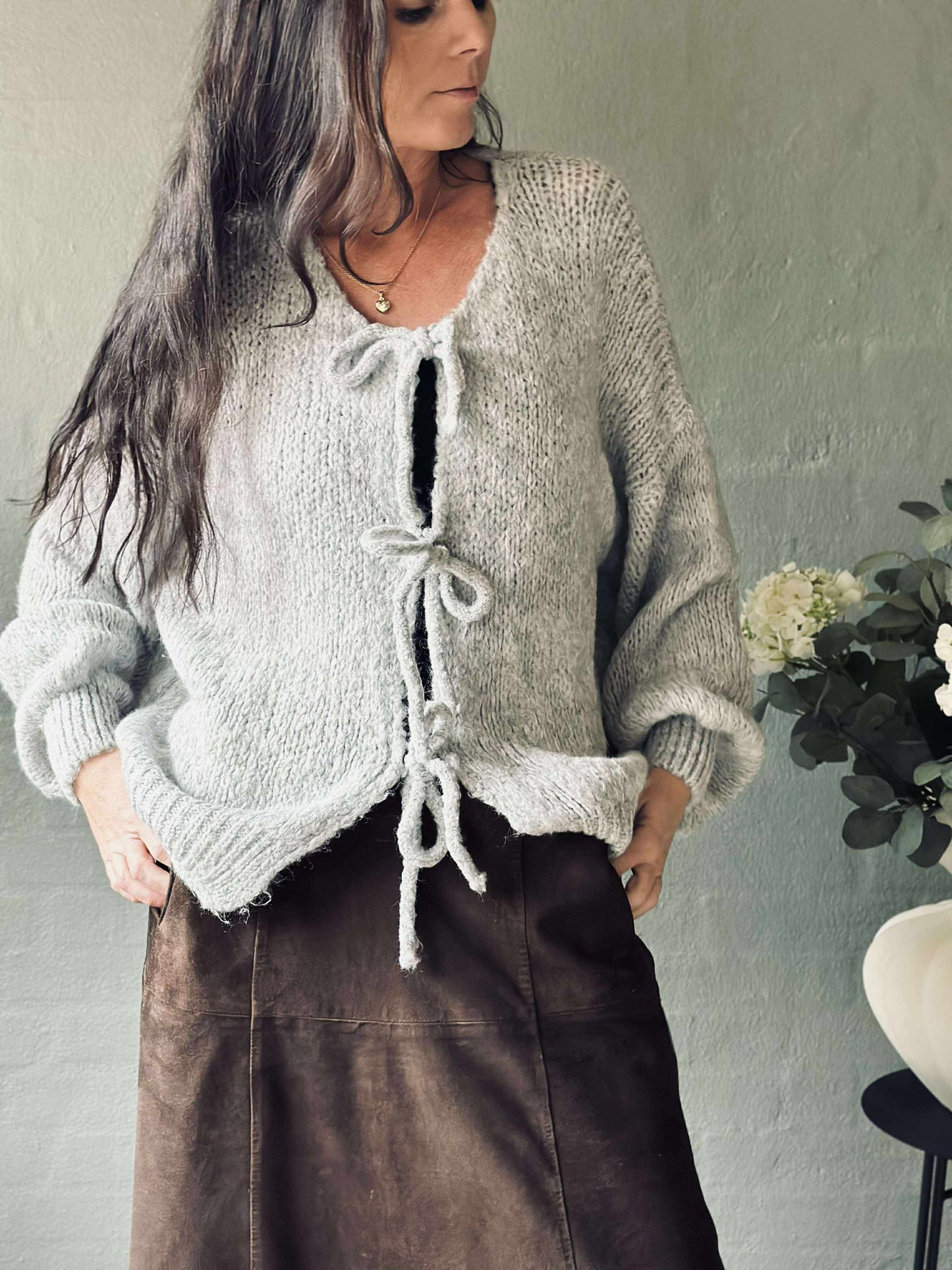 Cardigan med sløjfer - Grå