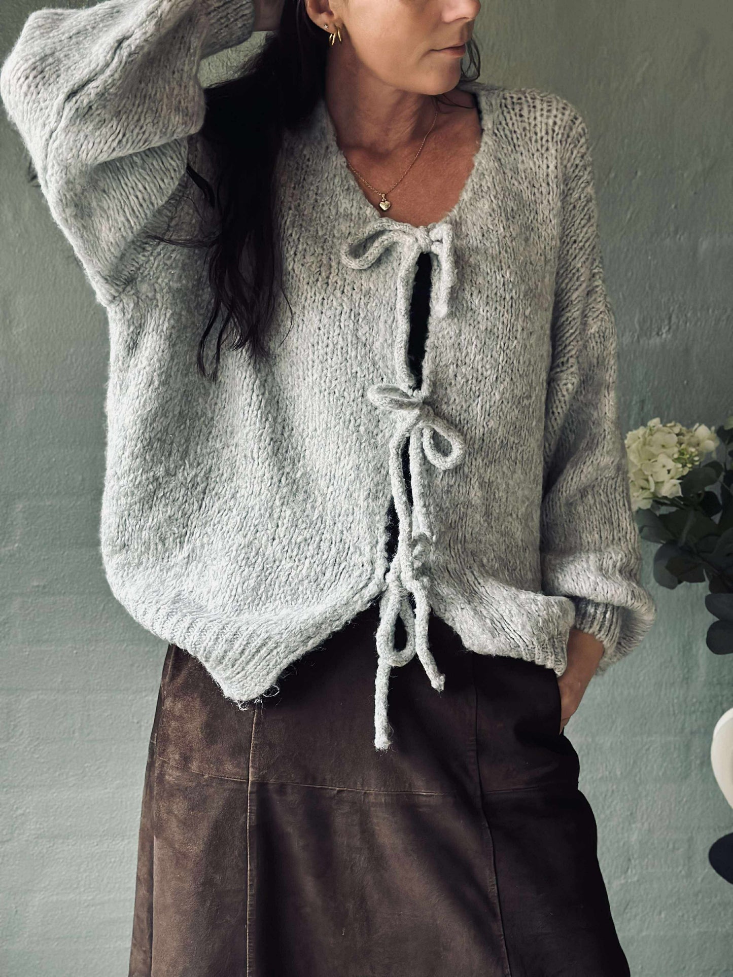 Cardigan med sløjfer - Grå
