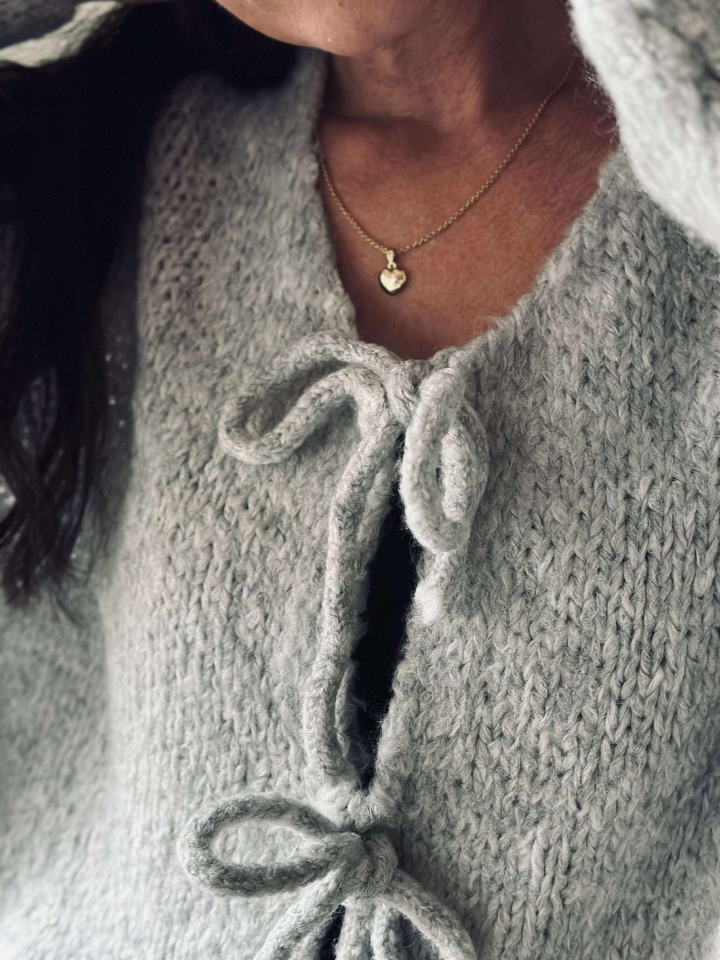 Cardigan med sløjfer - Grå