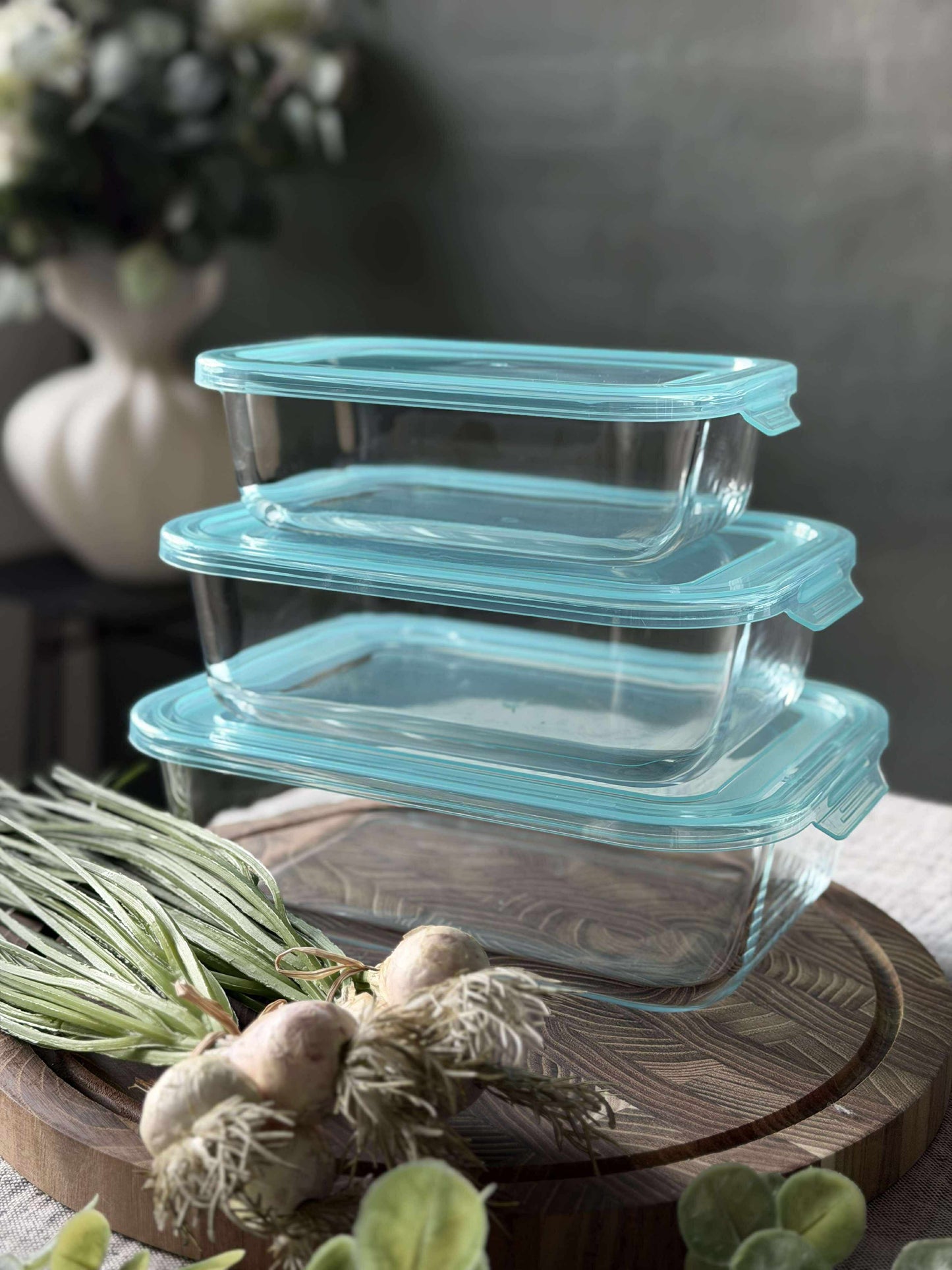 Opbevaringsbøtter i glas – Sæt med 3 stk