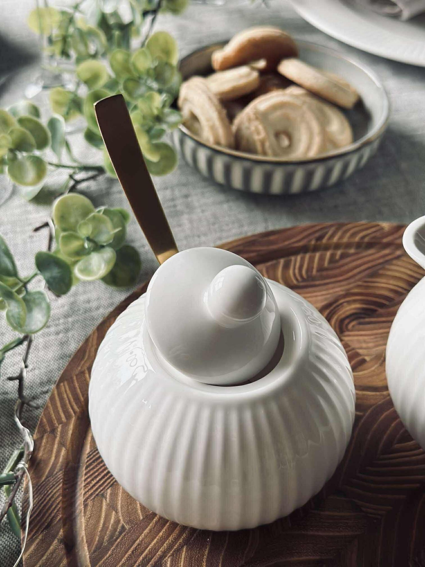 Sukkerskål Riflet - Porcelæn