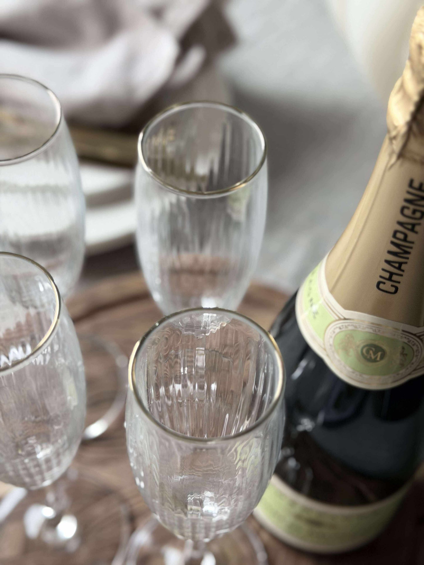Champagneglas Rillet med guld kant - 4 stk.