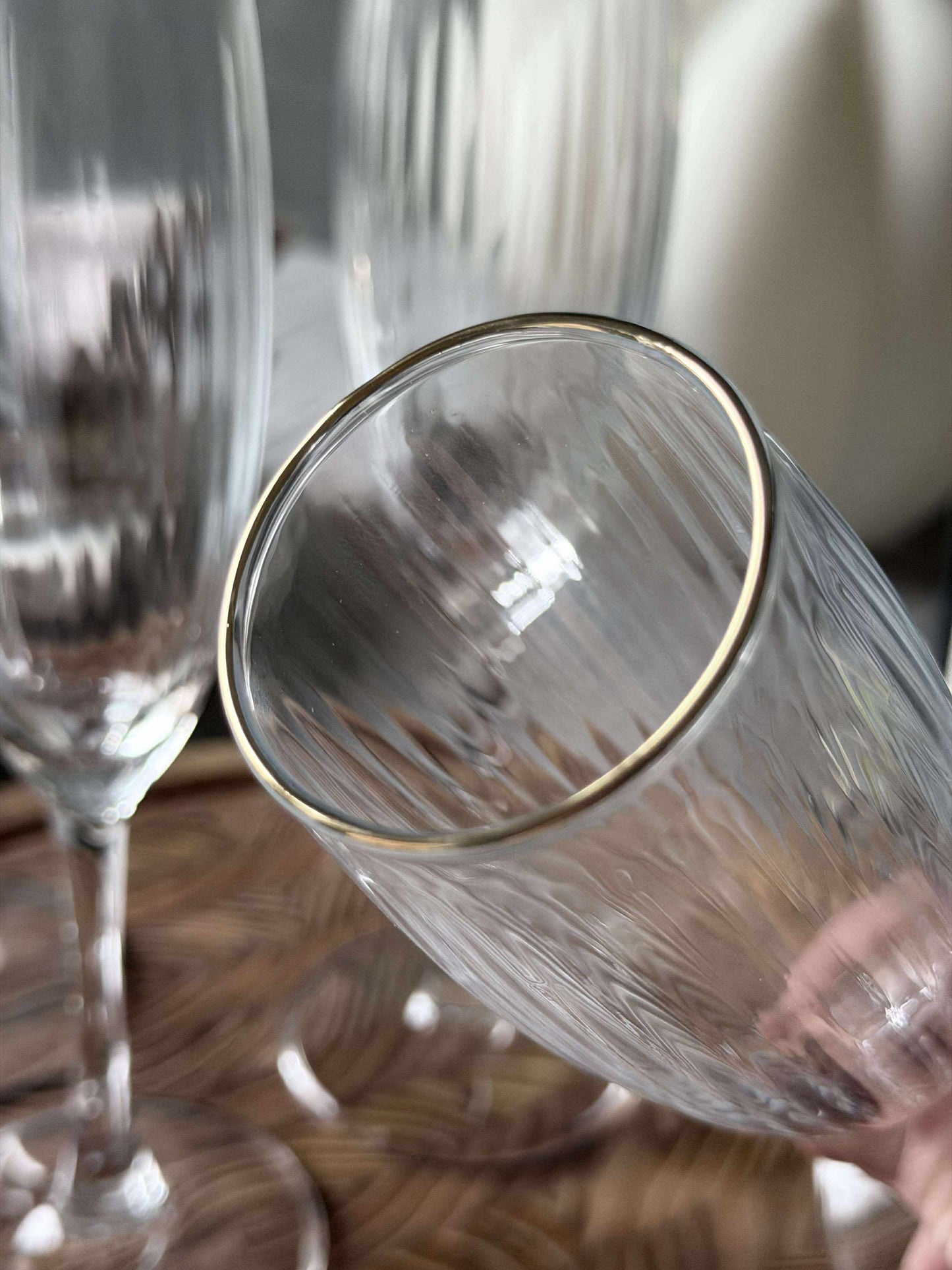 Champagneglas Rillet med guld kant - 4 stk.